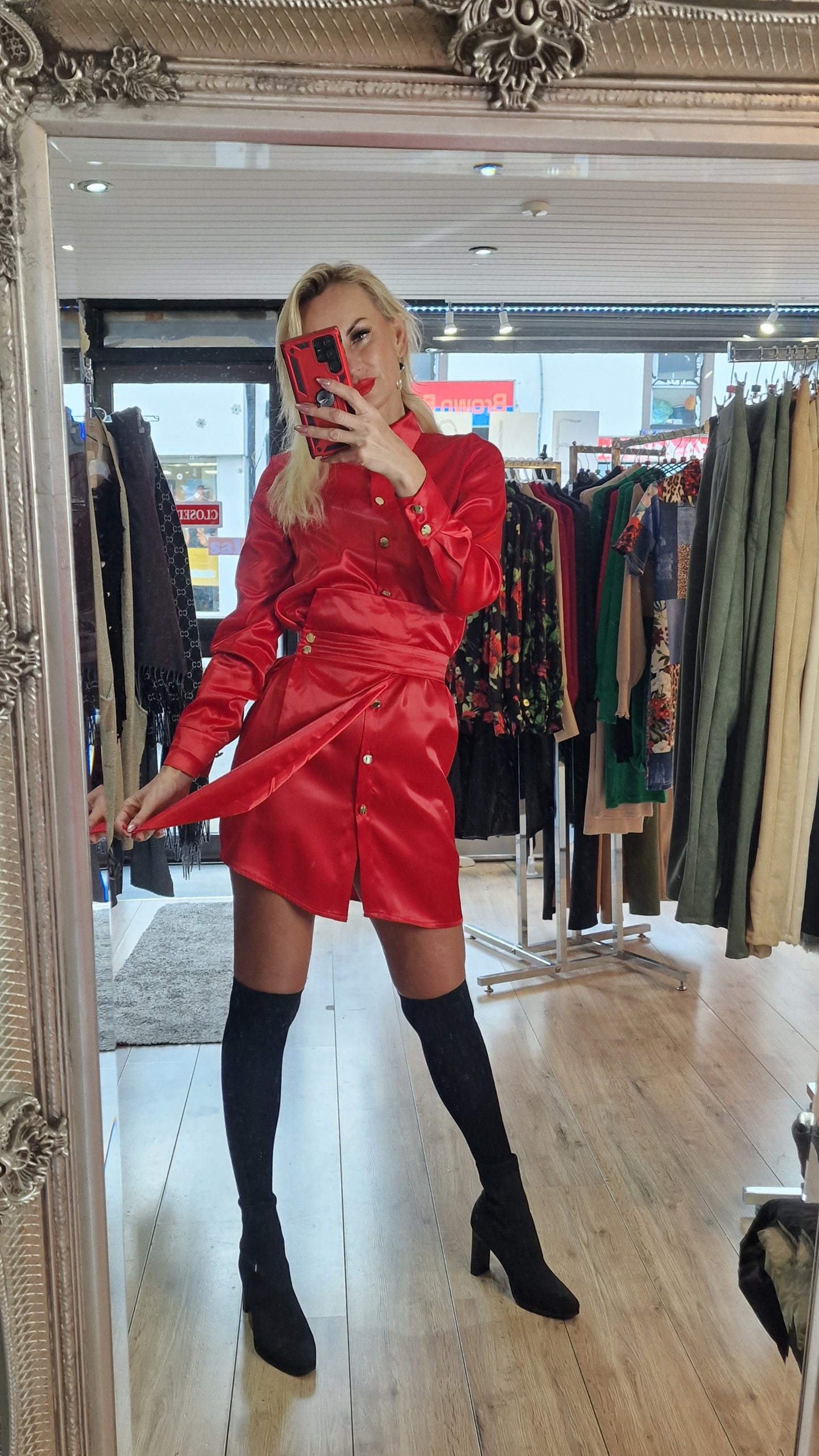 Satin Shirt-Dress- 4 Colours-Black, Red, Green, Gold
