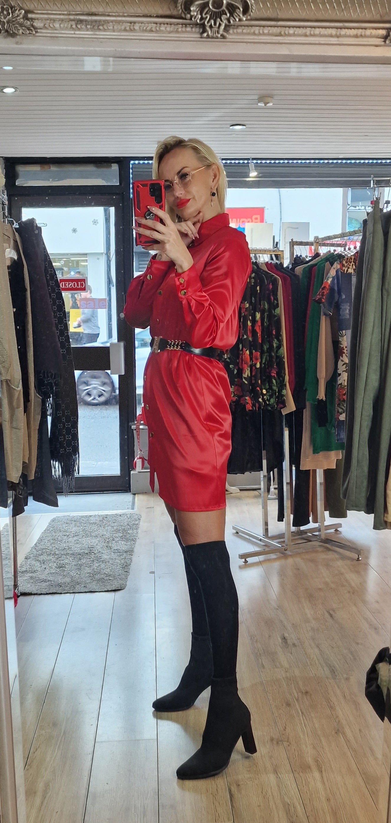 Satin Shirt-Dress- 4 Colours-Black, Red, Green, Gold