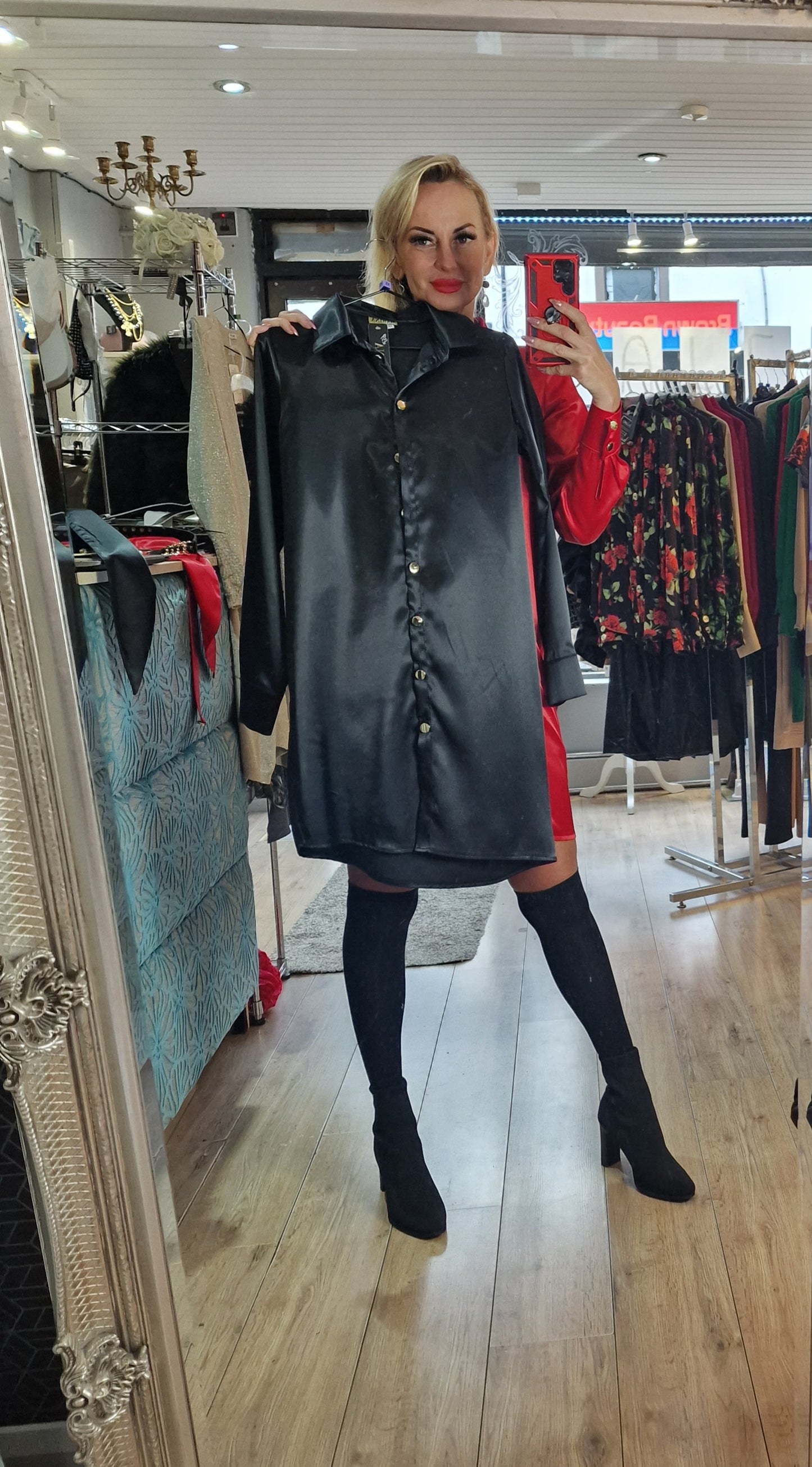Satin Shirt-Dress- 4 Colours-Black, Red, Green, Gold