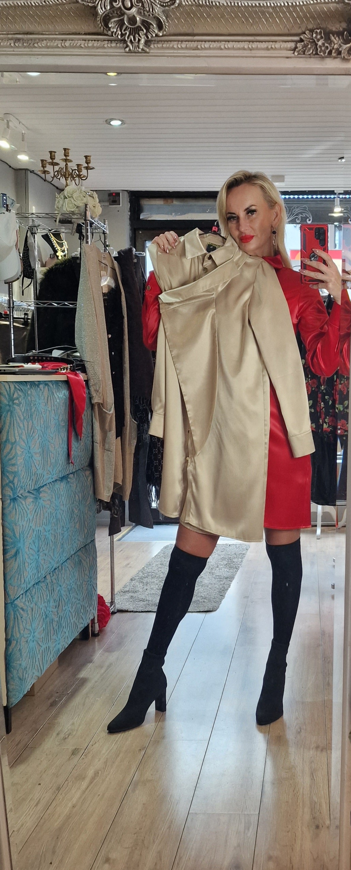 Satin Shirt-Dress- 4 Colours-Black, Red, Green, Gold
