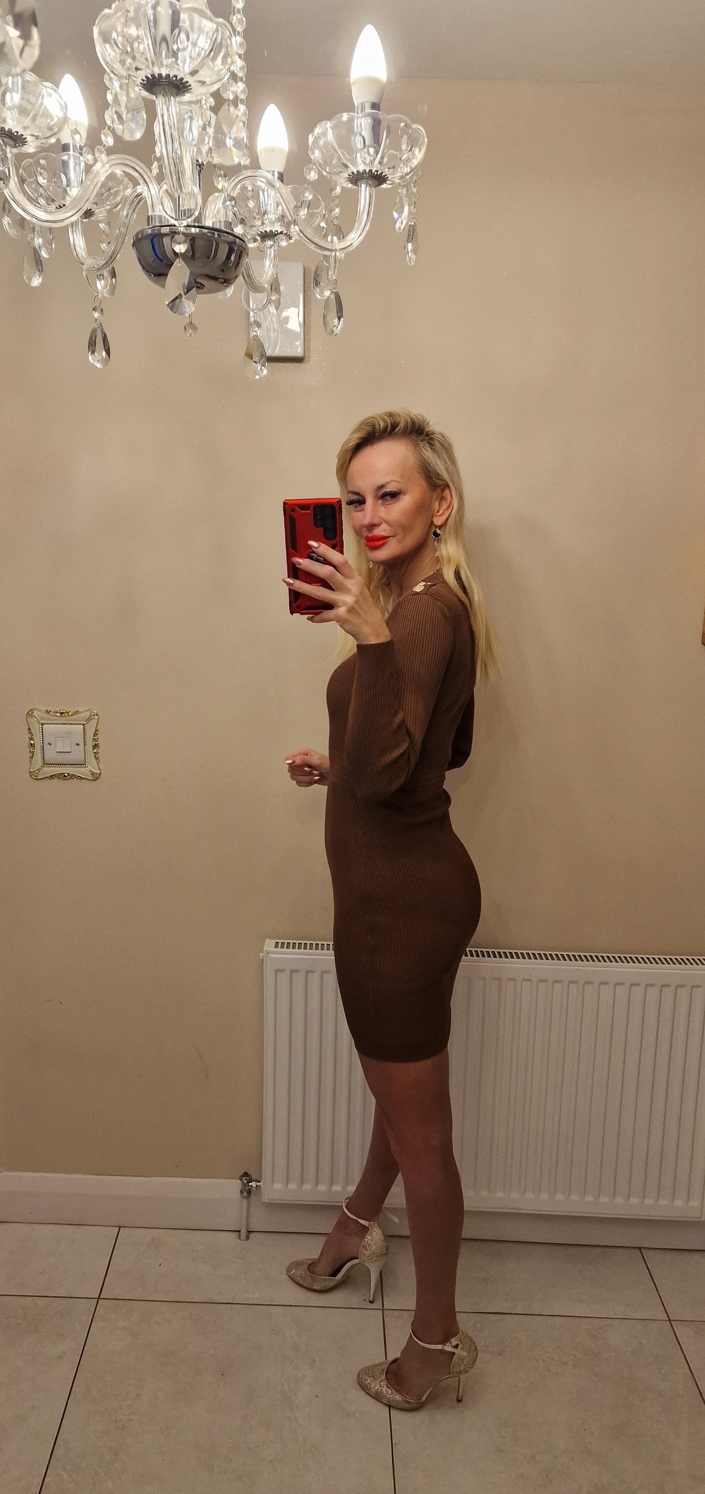 Chocolate Colour Mini Sweater Dress
