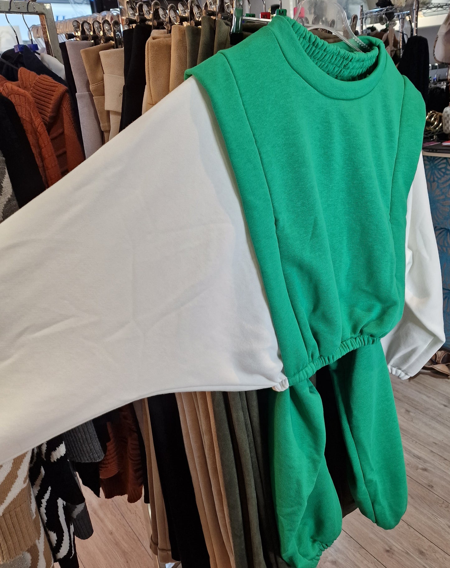 Green-White Sweater Set- Trousers and Top