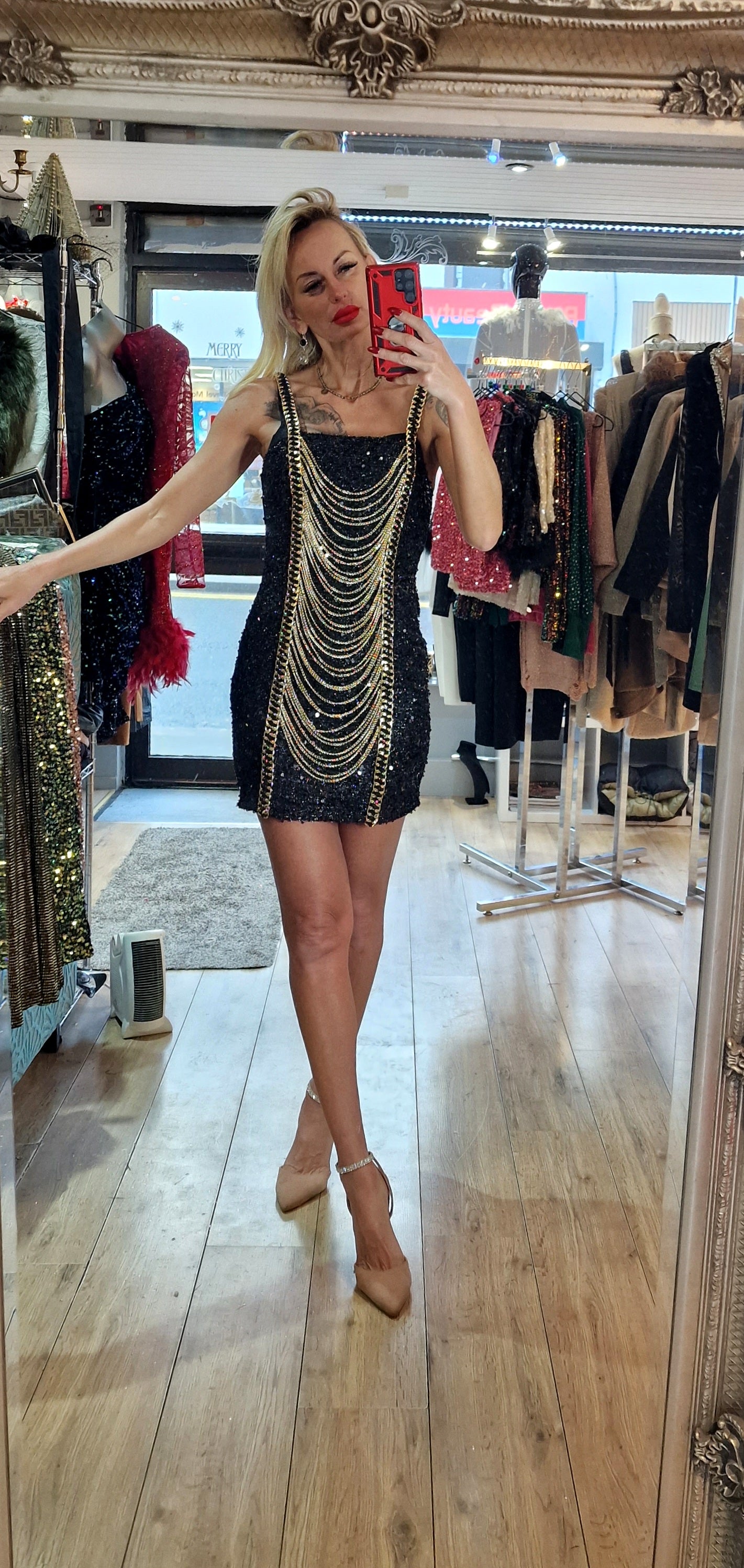 Black Sequin Mini Dress From France