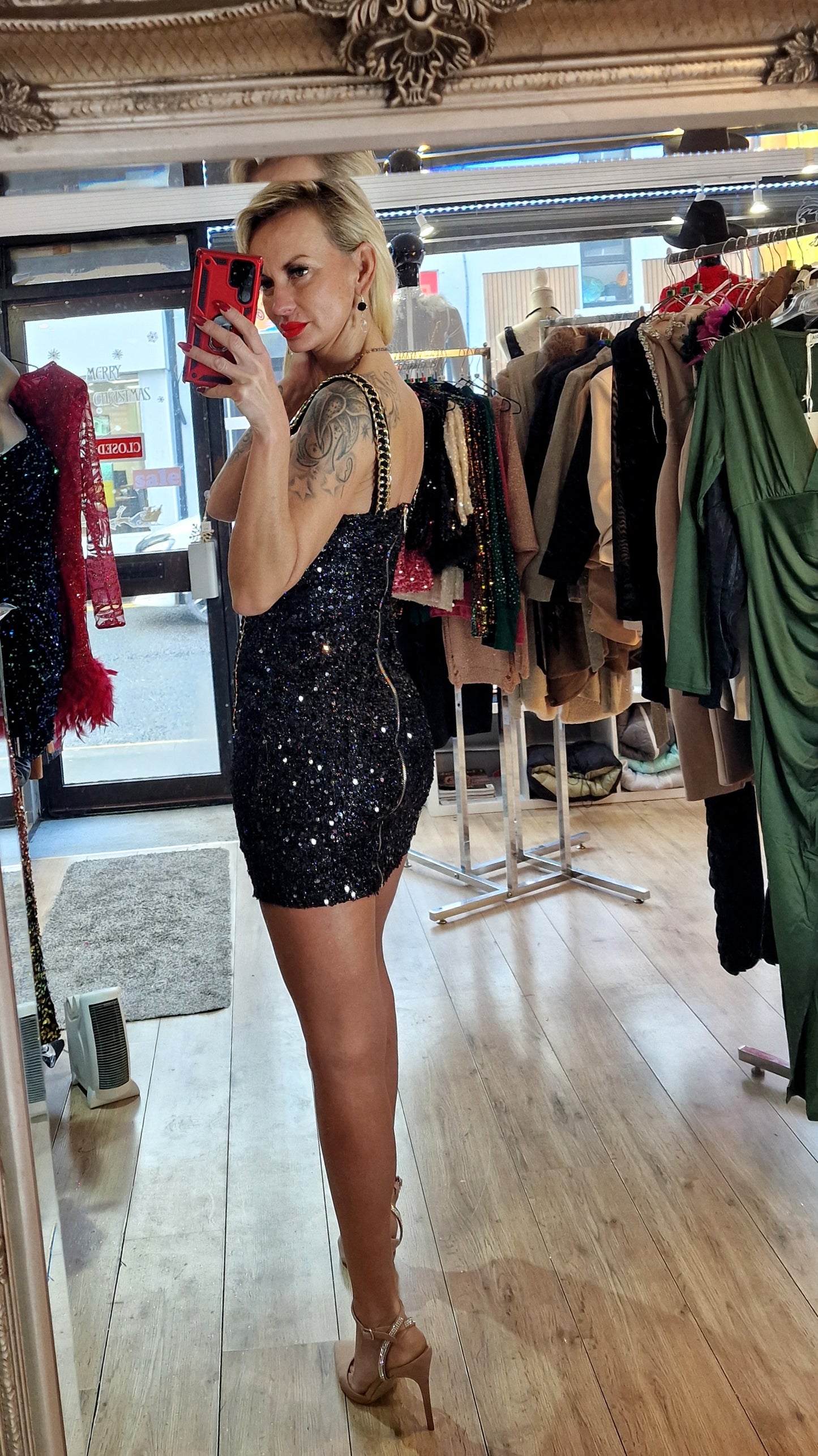 Black Sequin Mini Dress From France