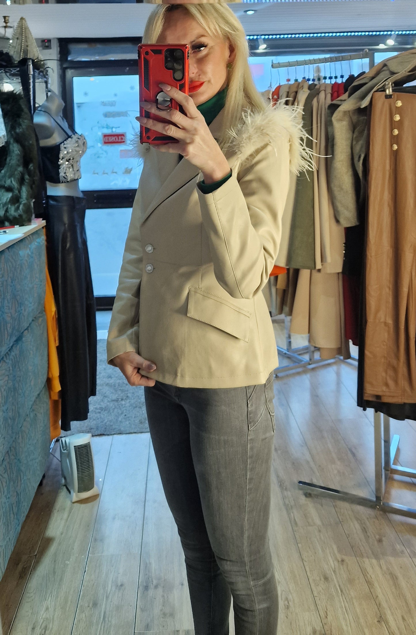 Beige Eco Leather Jacket