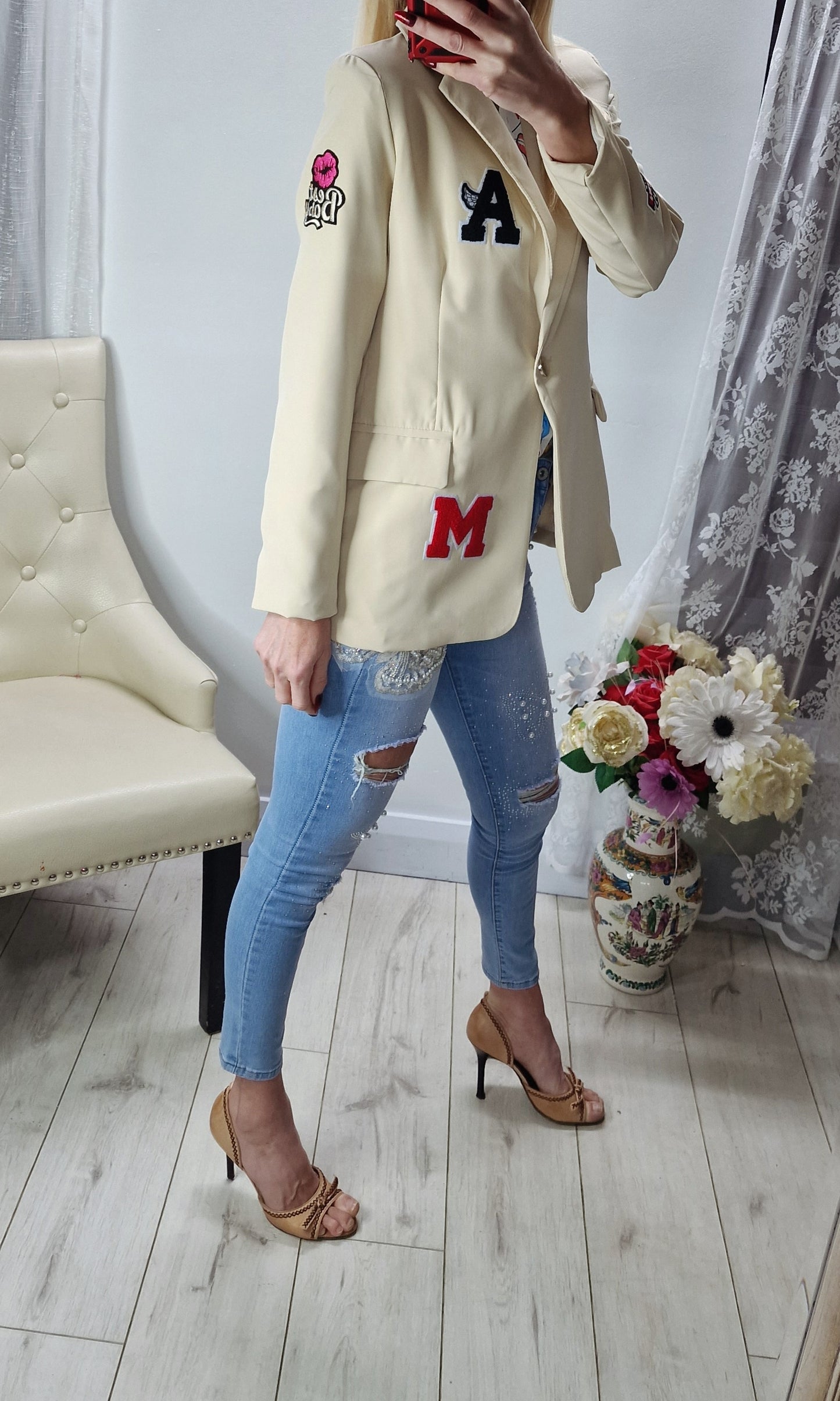 Beige Blazer With Letters