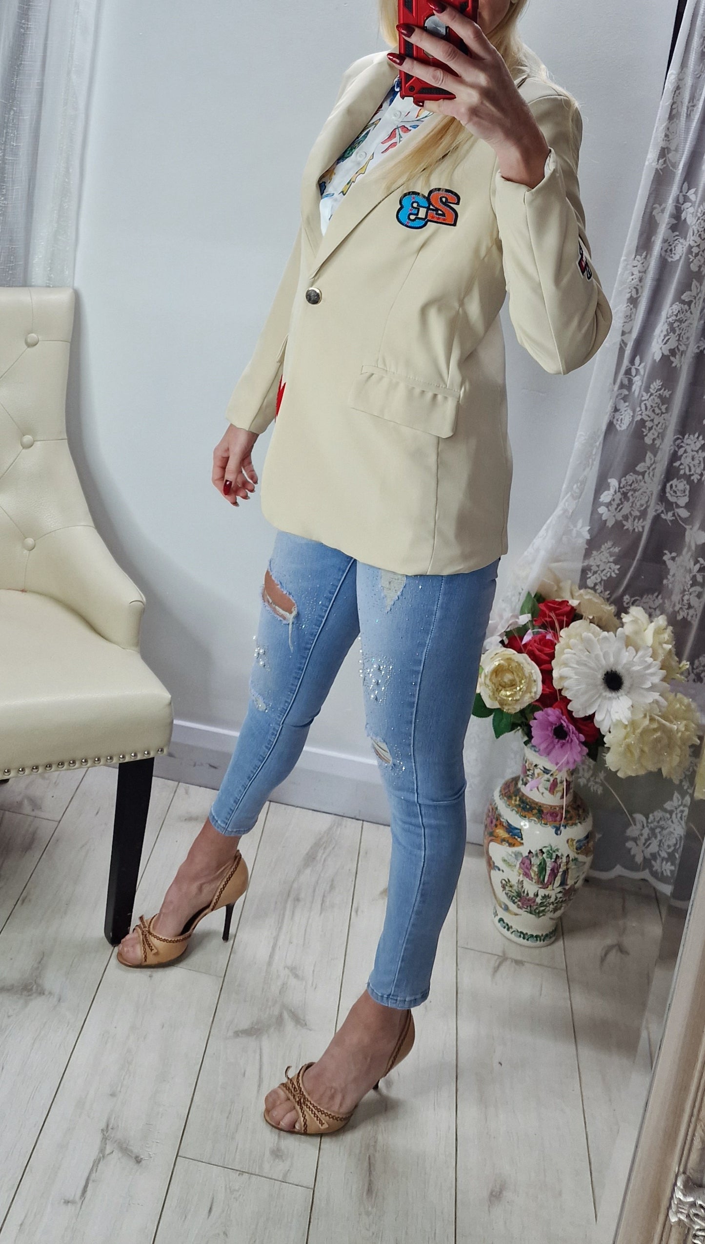 Beige Blazer With Letters