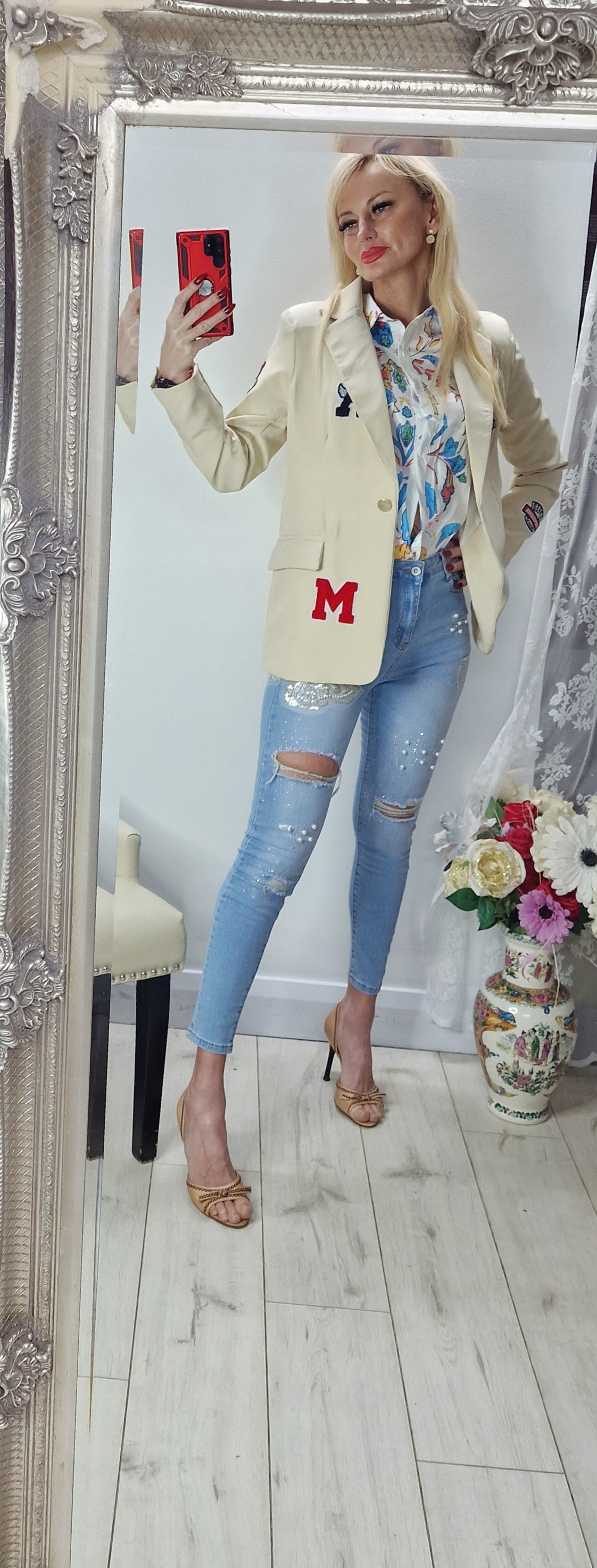 Beige Blazer With Letters