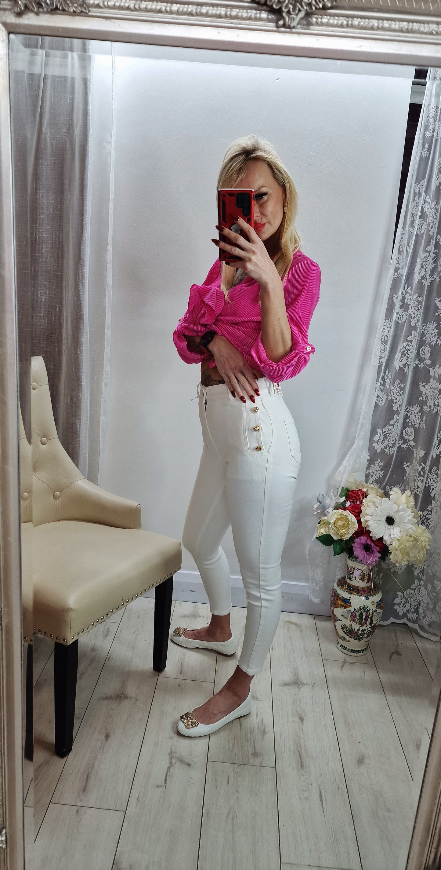 White Heart Button Jeans