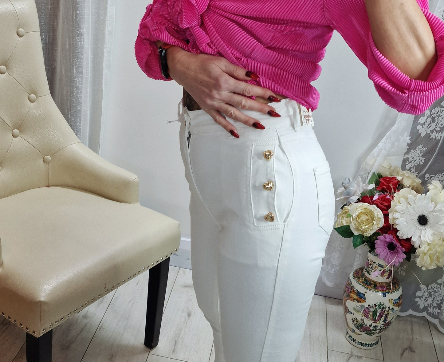 White Heart Button Jeans