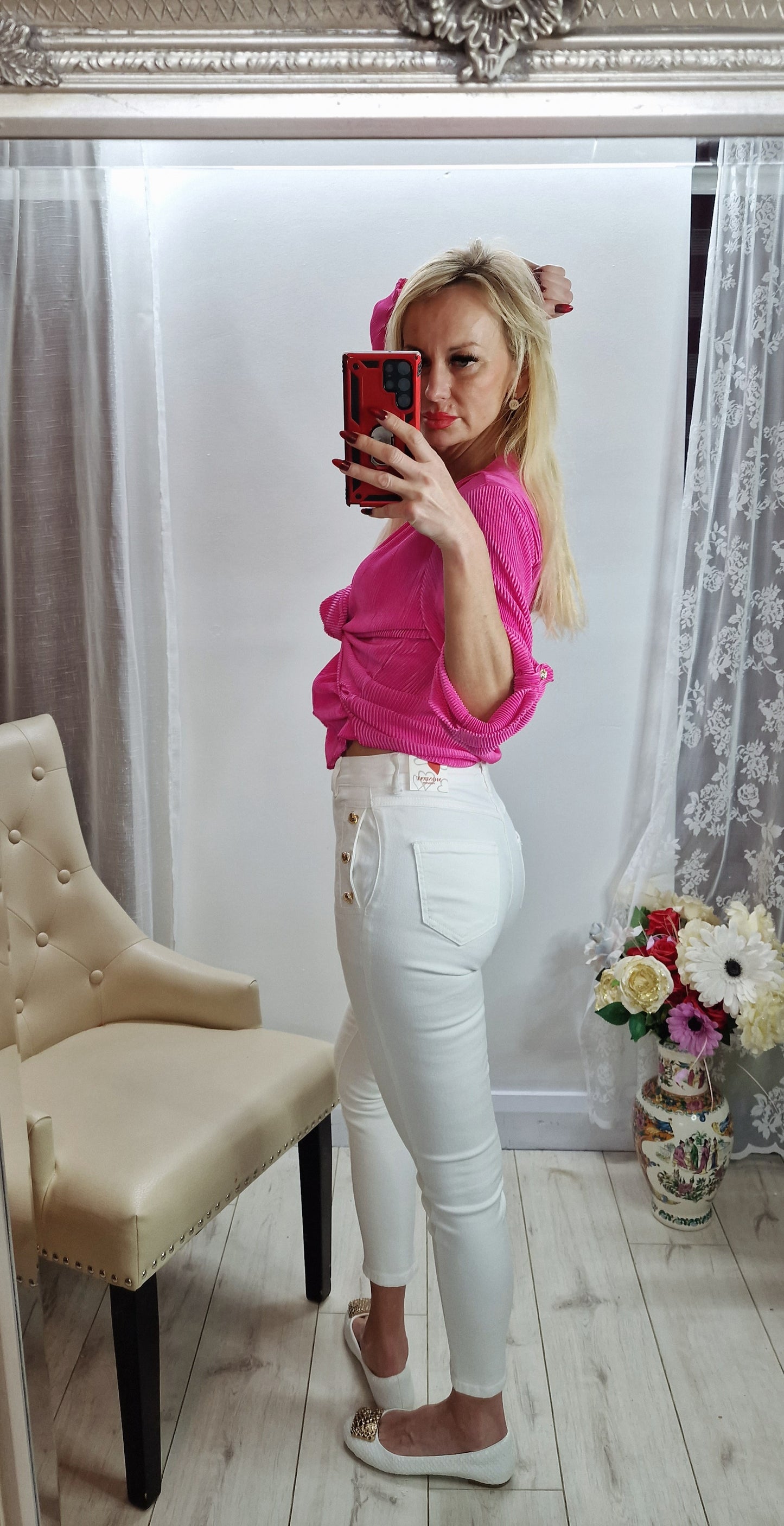 White Heart Button Jeans