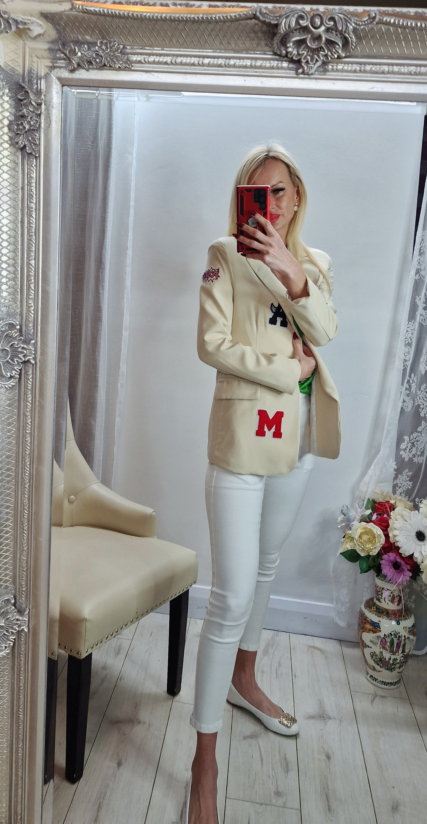 Beige Blazer With Letters