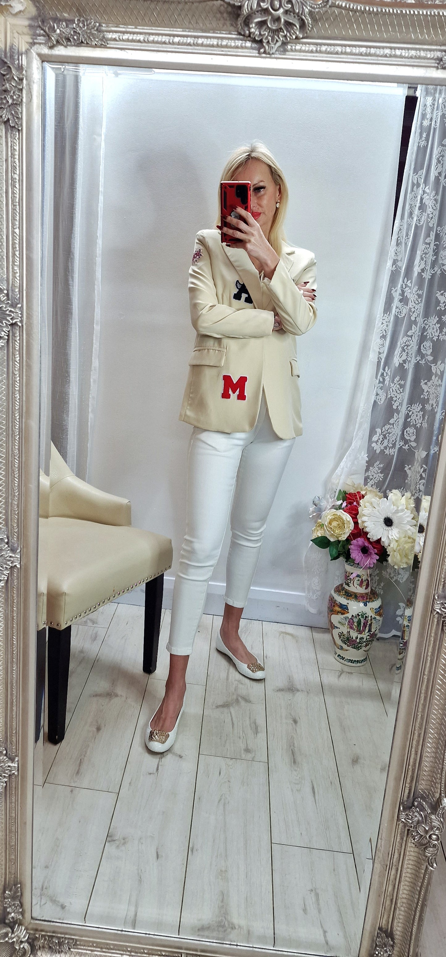 Beige Blazer With Letters