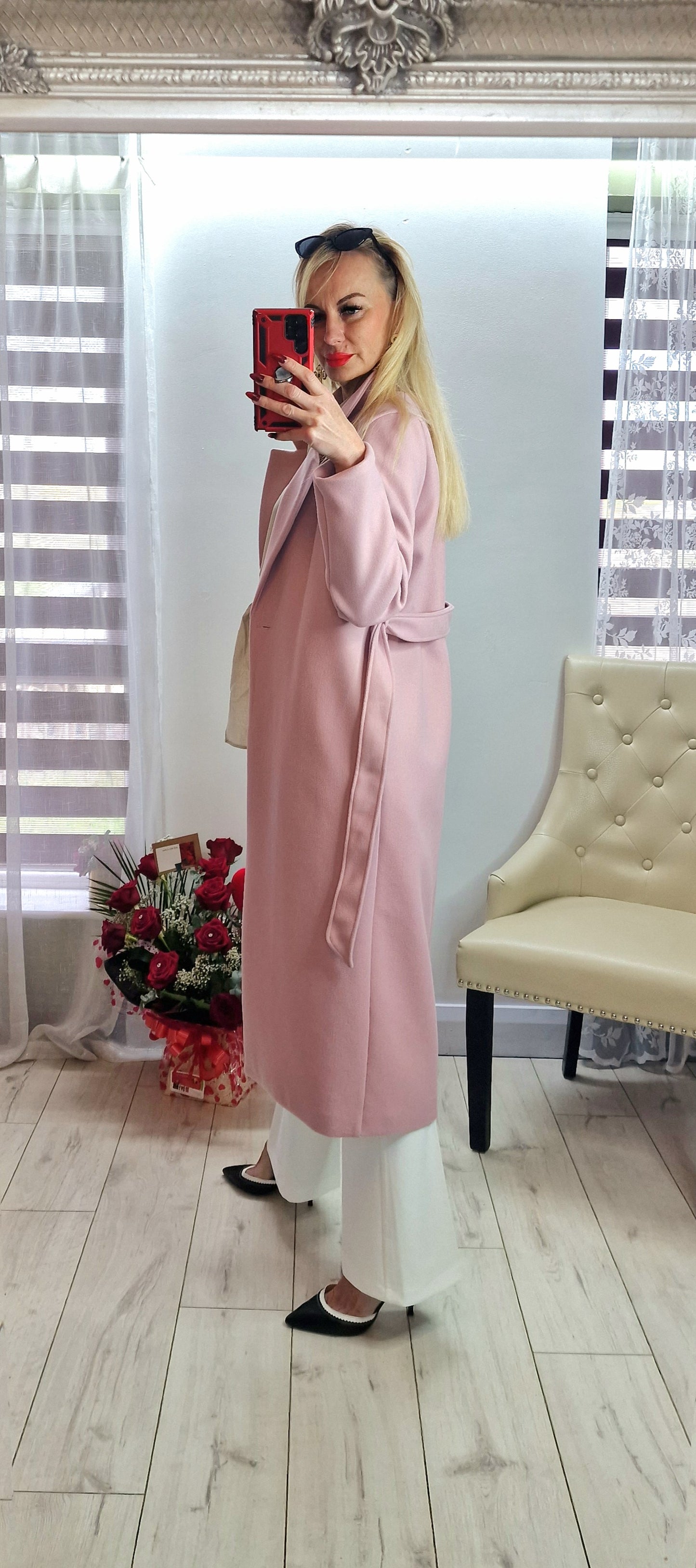 Fleece Belted Baby Pink Coat