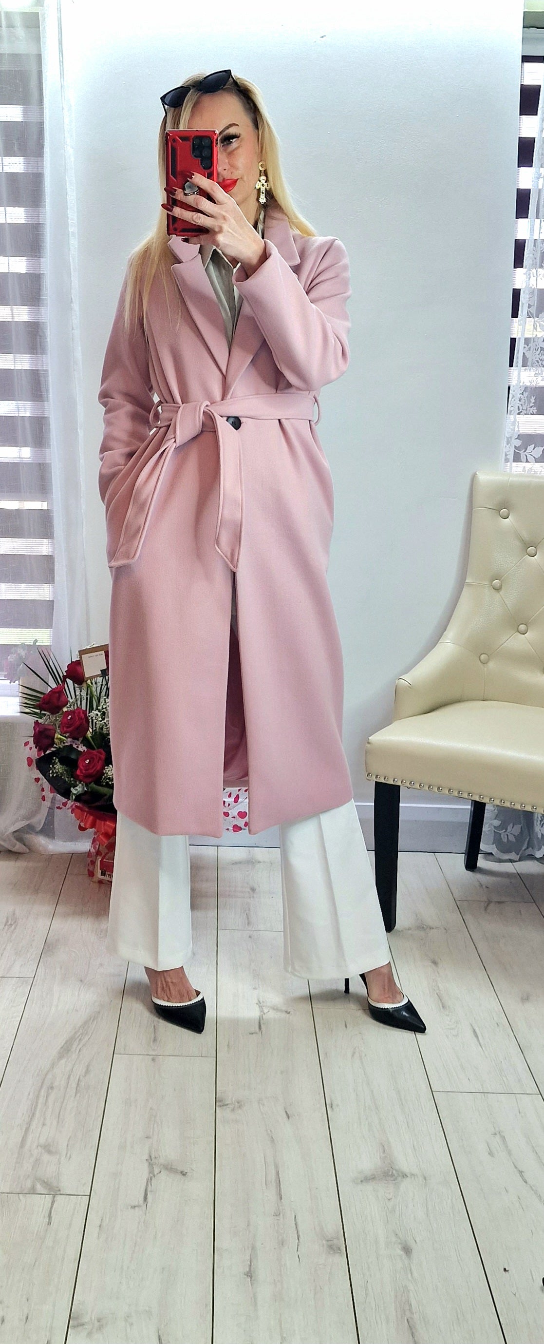 Fleece Belted Baby Pink Coat