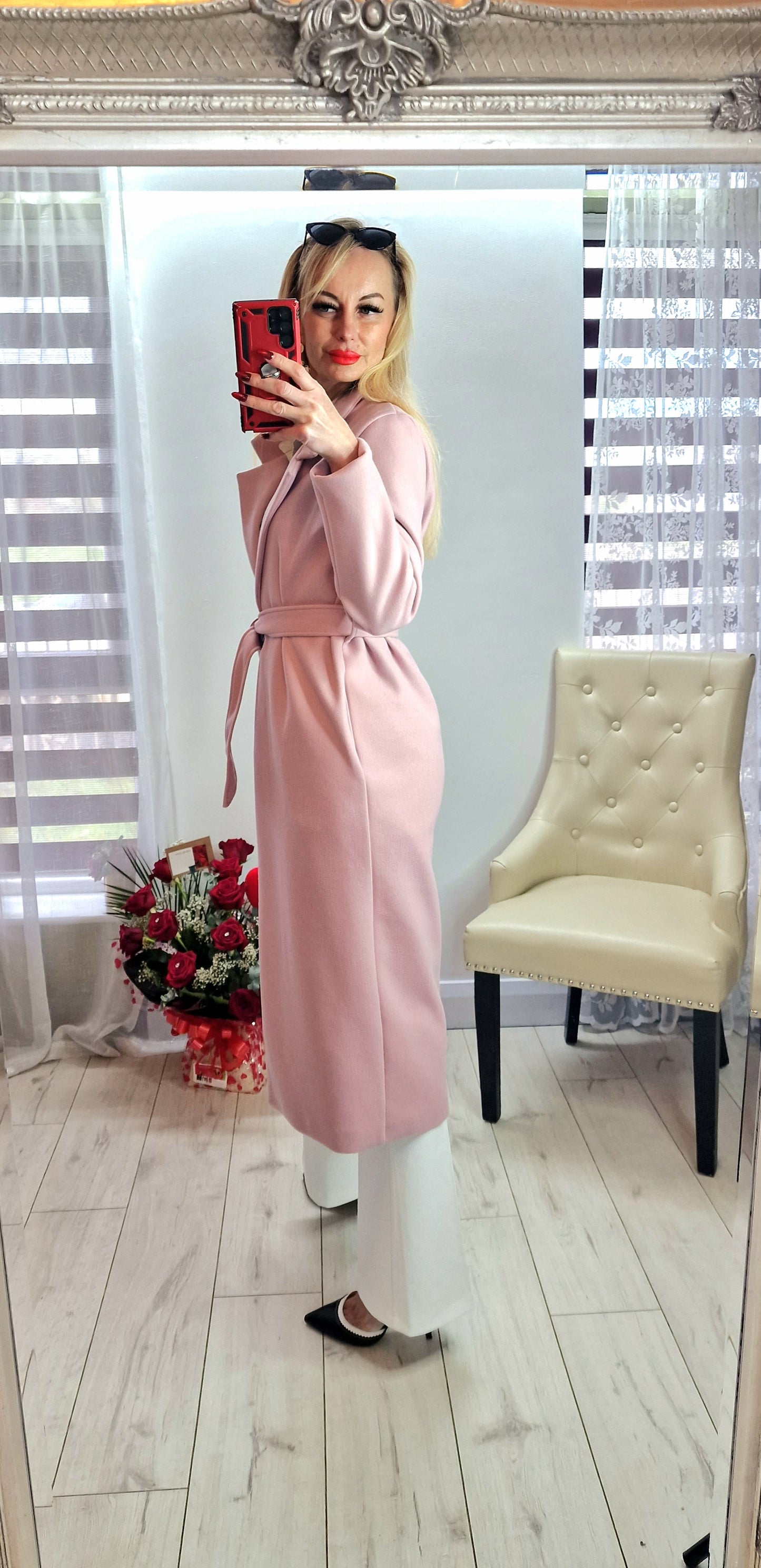 Fleece Belted Baby Pink Coat