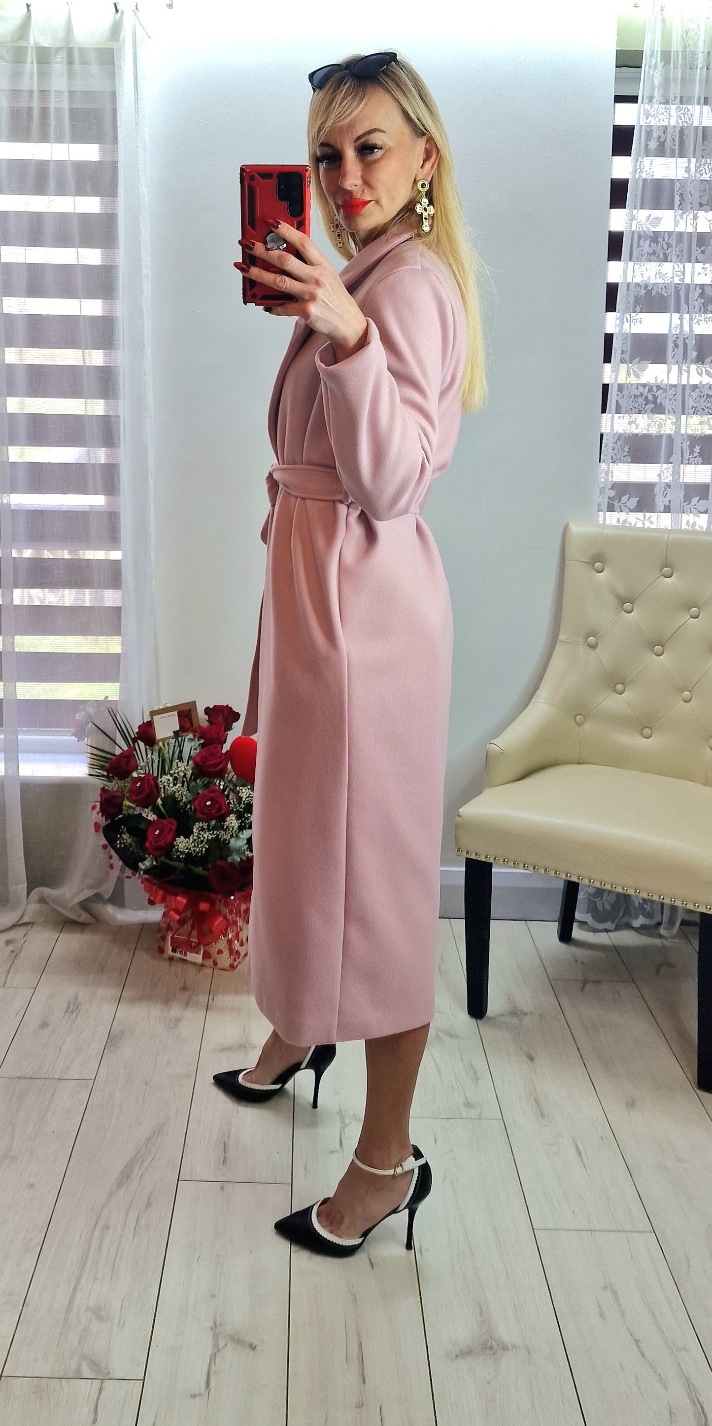 Fleece Belted Baby Pink Coat