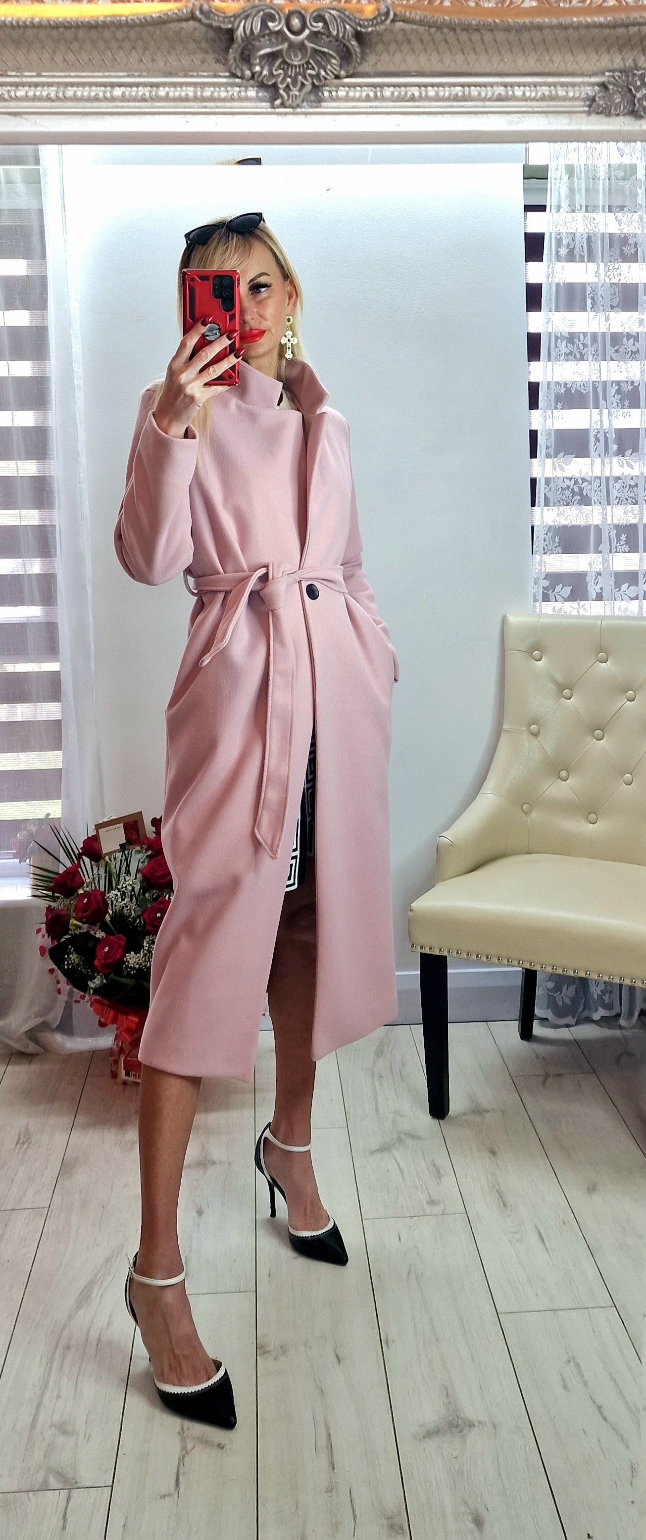 Fleece Belted Baby Pink Coat