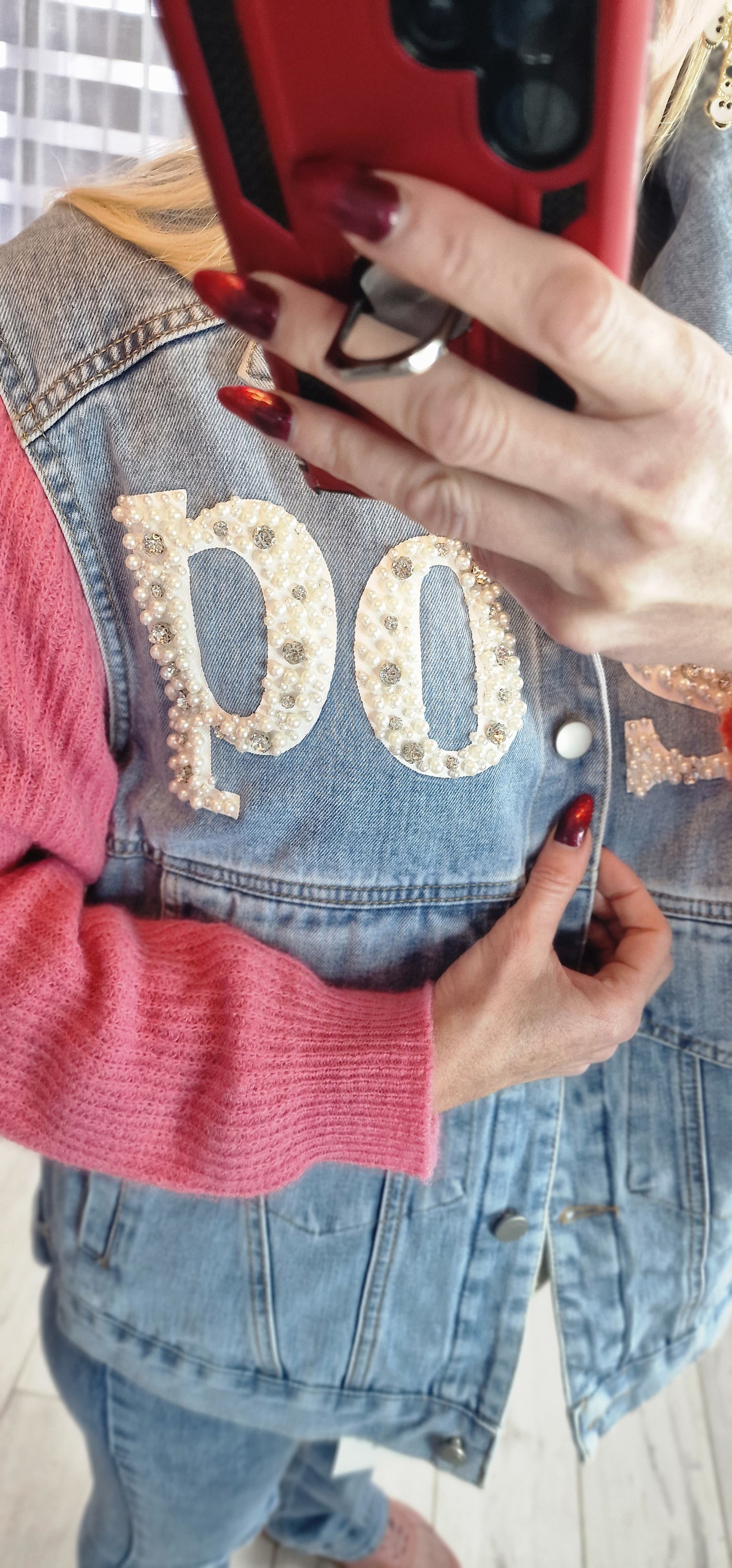 Denim Jacket With Pearls From Paris
