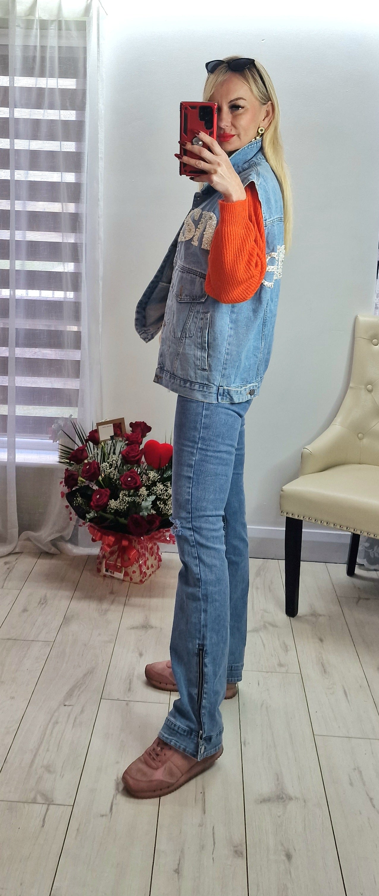 Denim Jacket With Pearls From Paris