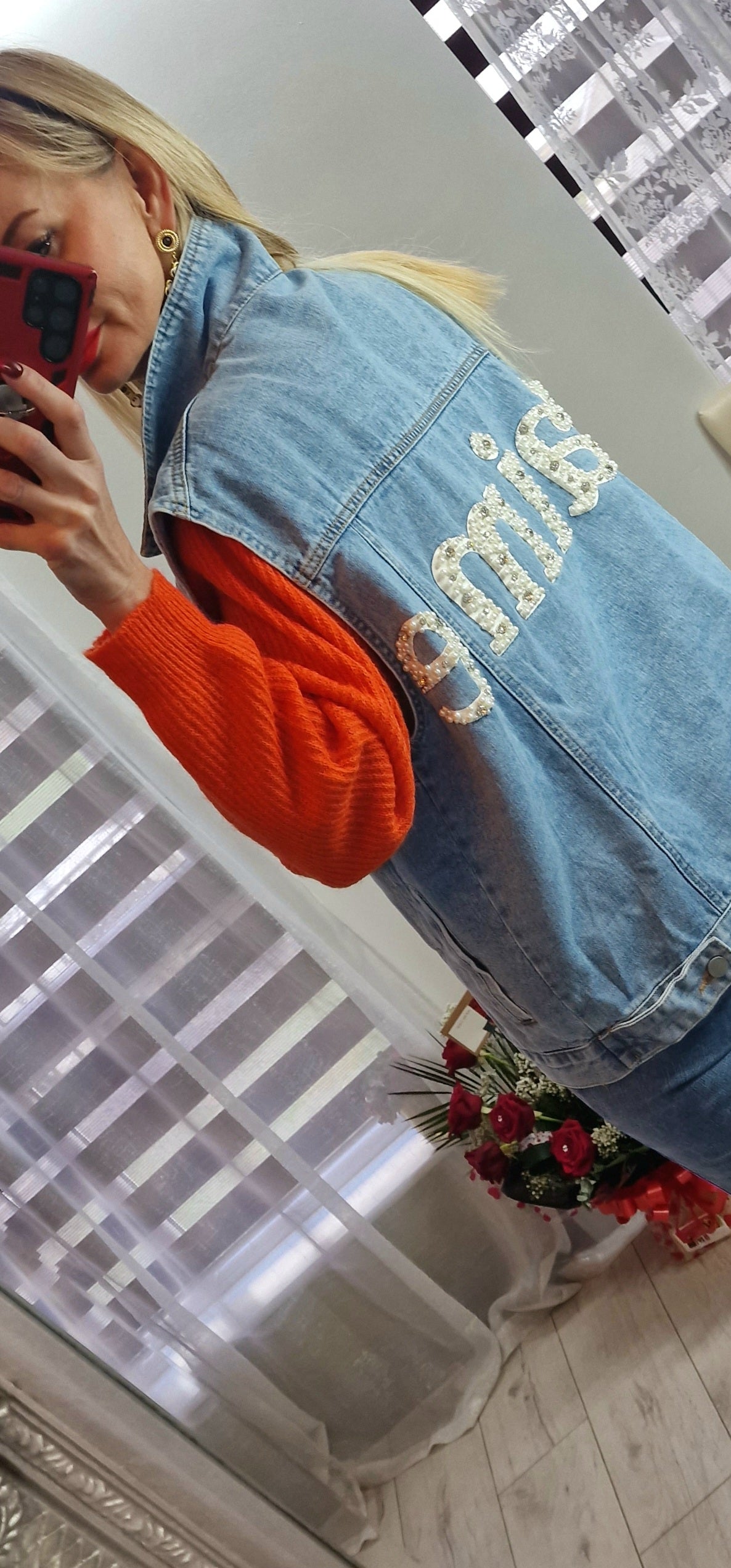 Denim Jacket With Pearls From Paris