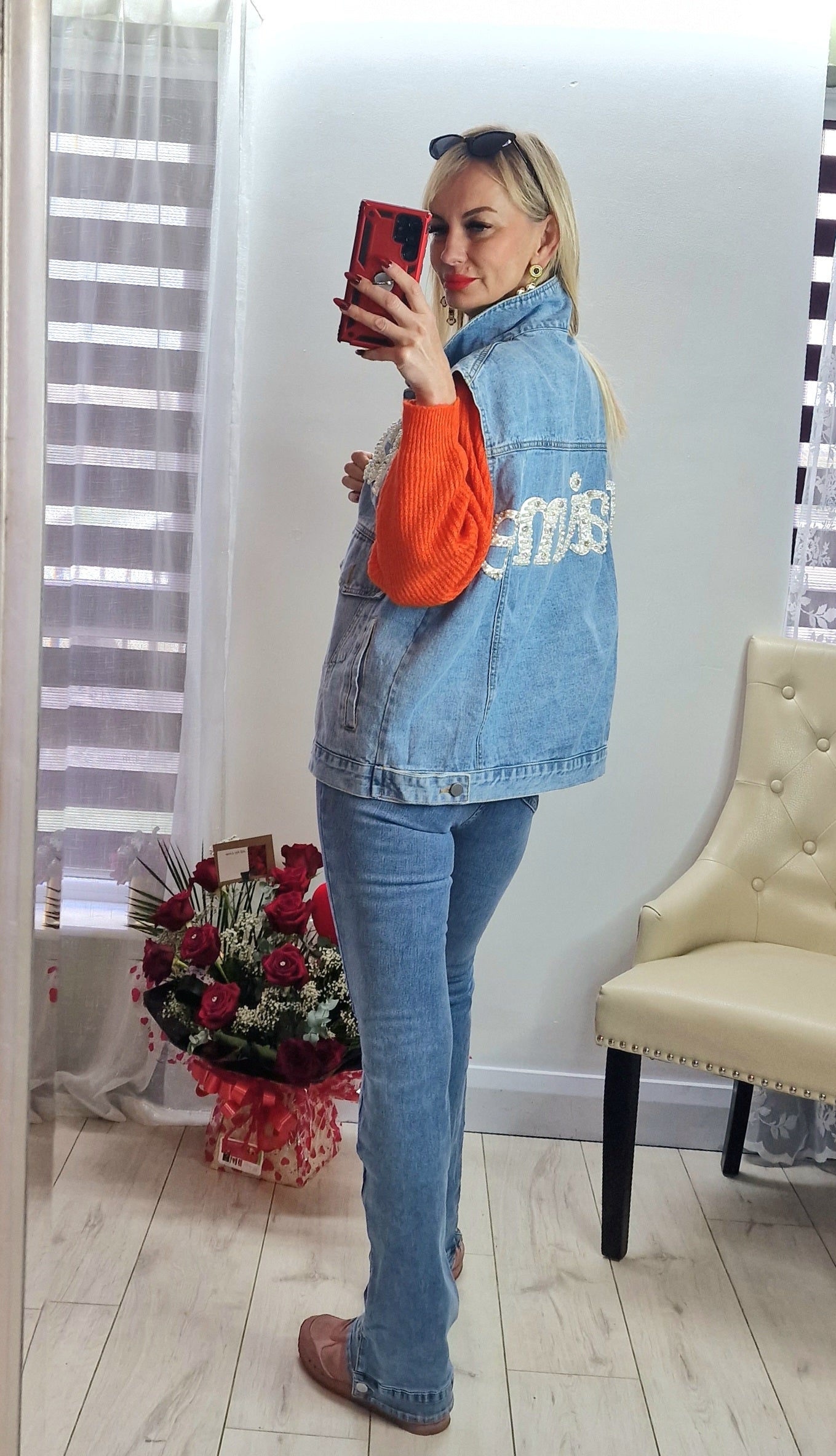 Denim Jacket With Pearls From Paris