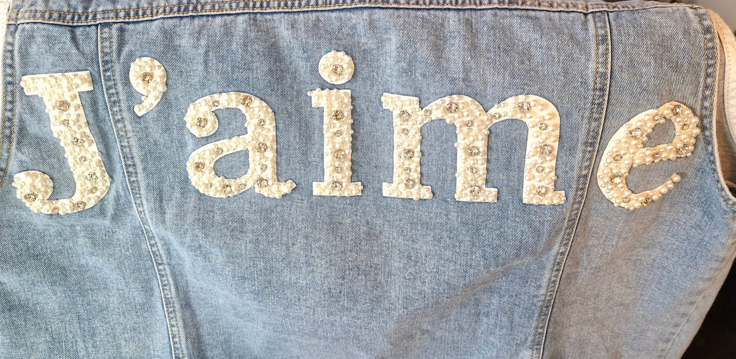 Denim Jacket With Pearls From Paris