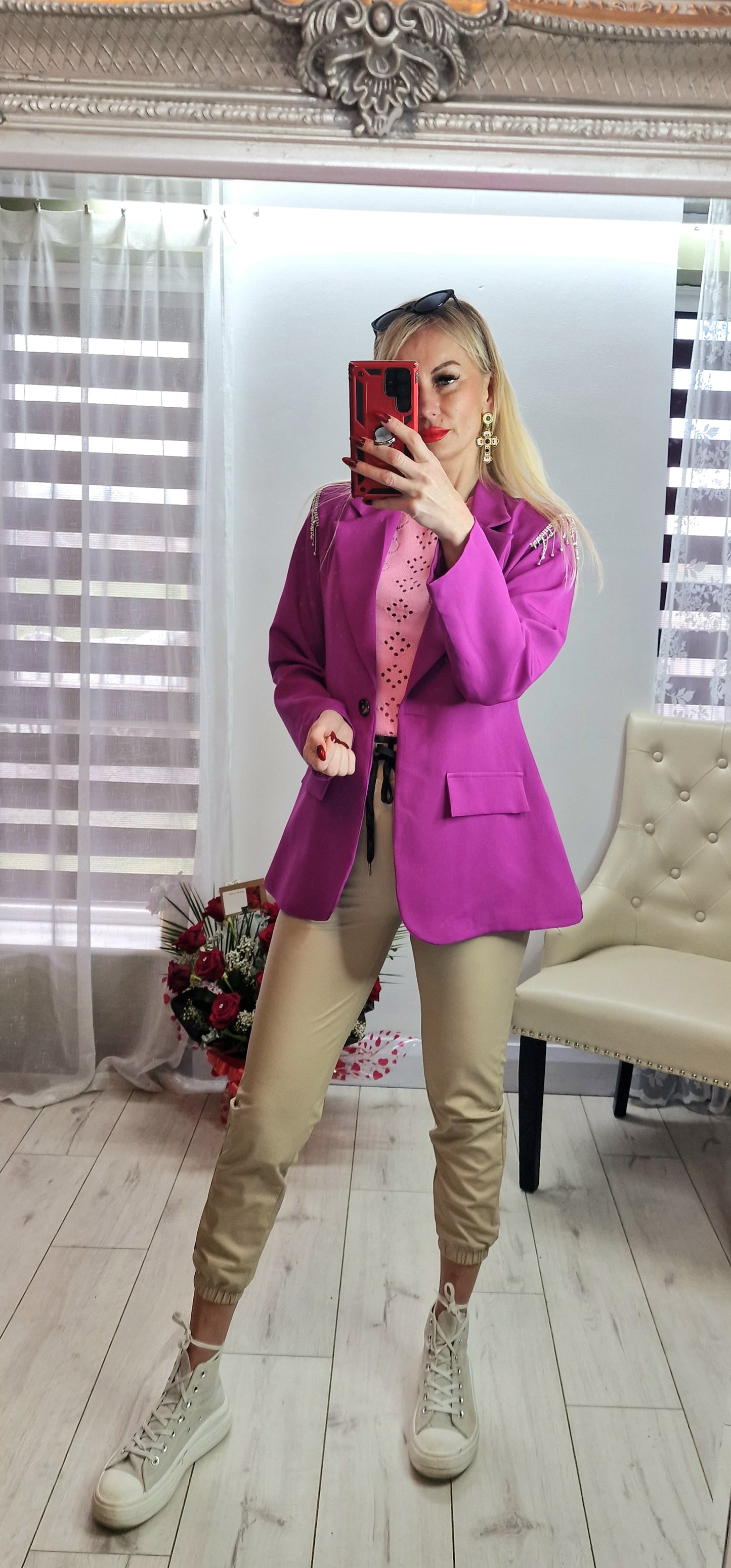 Bright Colour Blazer With Tassels