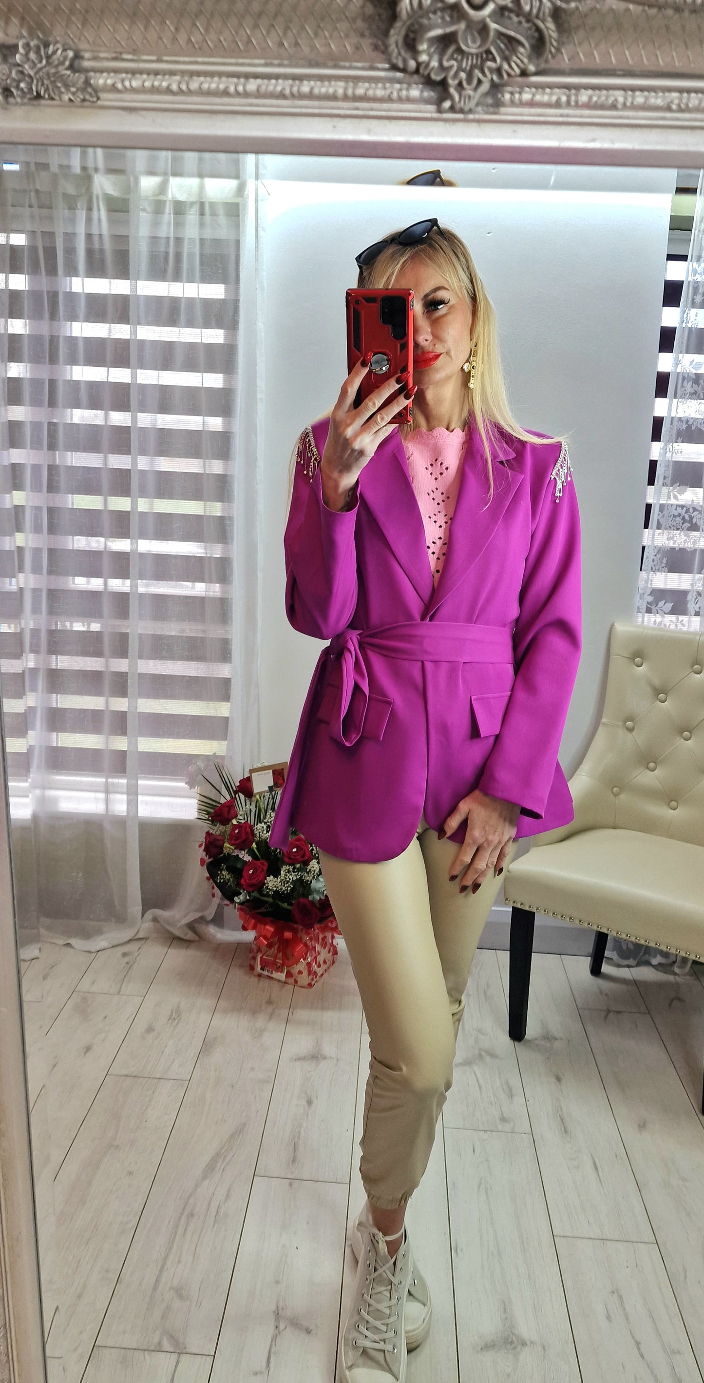 Bright Colour Blazer With Tassels