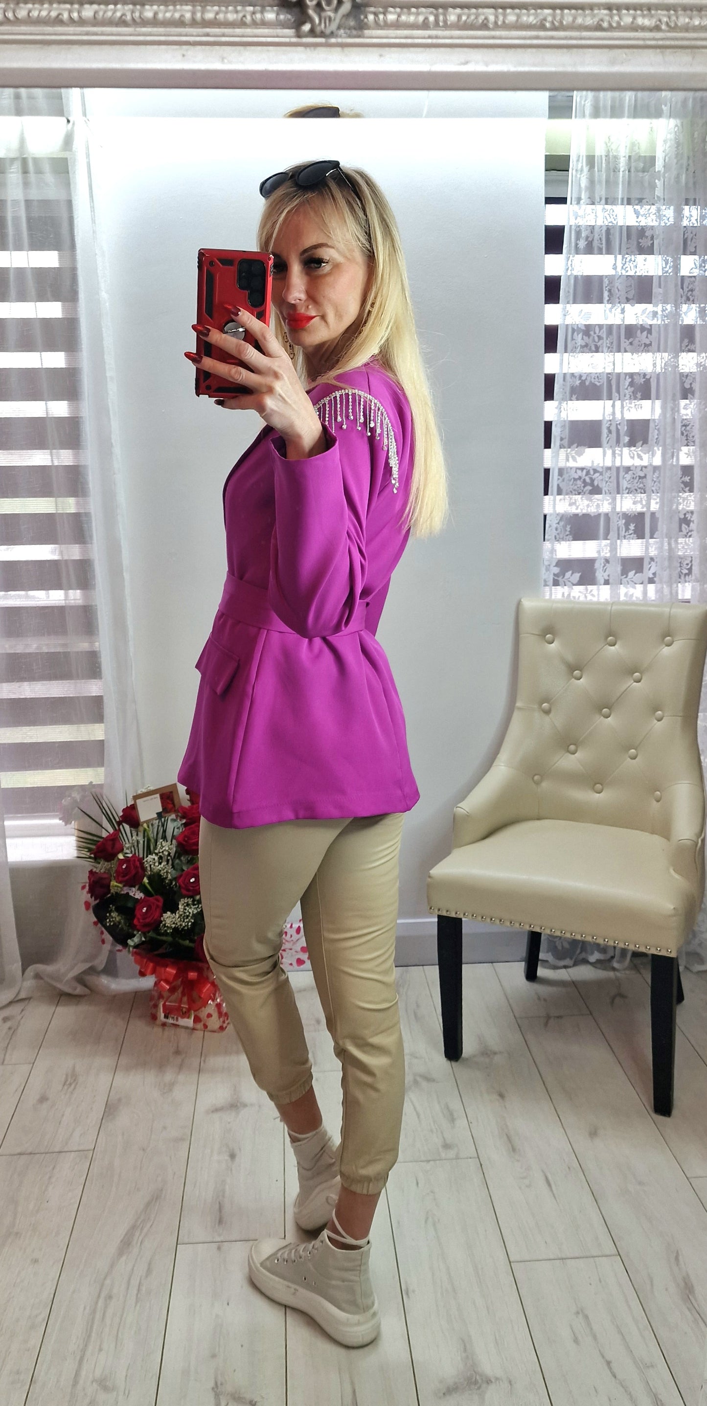 Bright Colour Blazer With Tassels