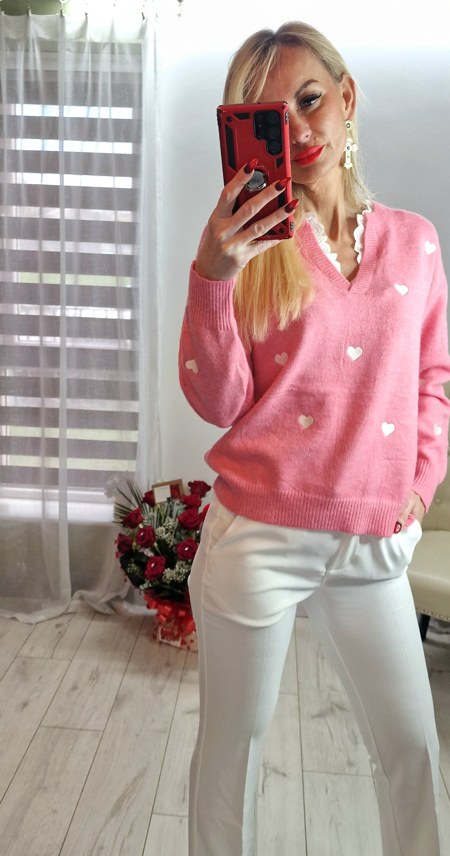 Baby Pink Sweater With Hearts