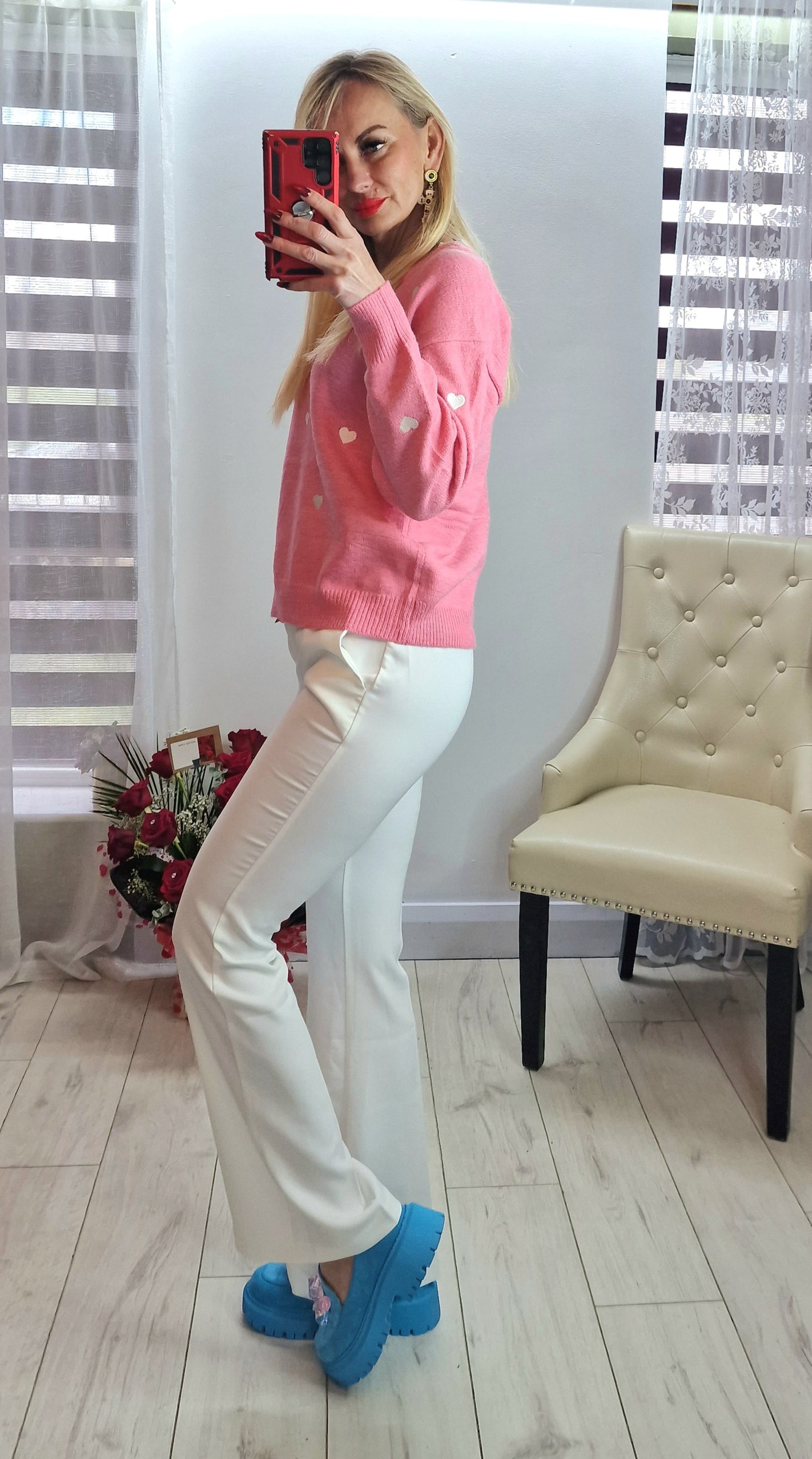 Baby Pink Sweater With Hearts