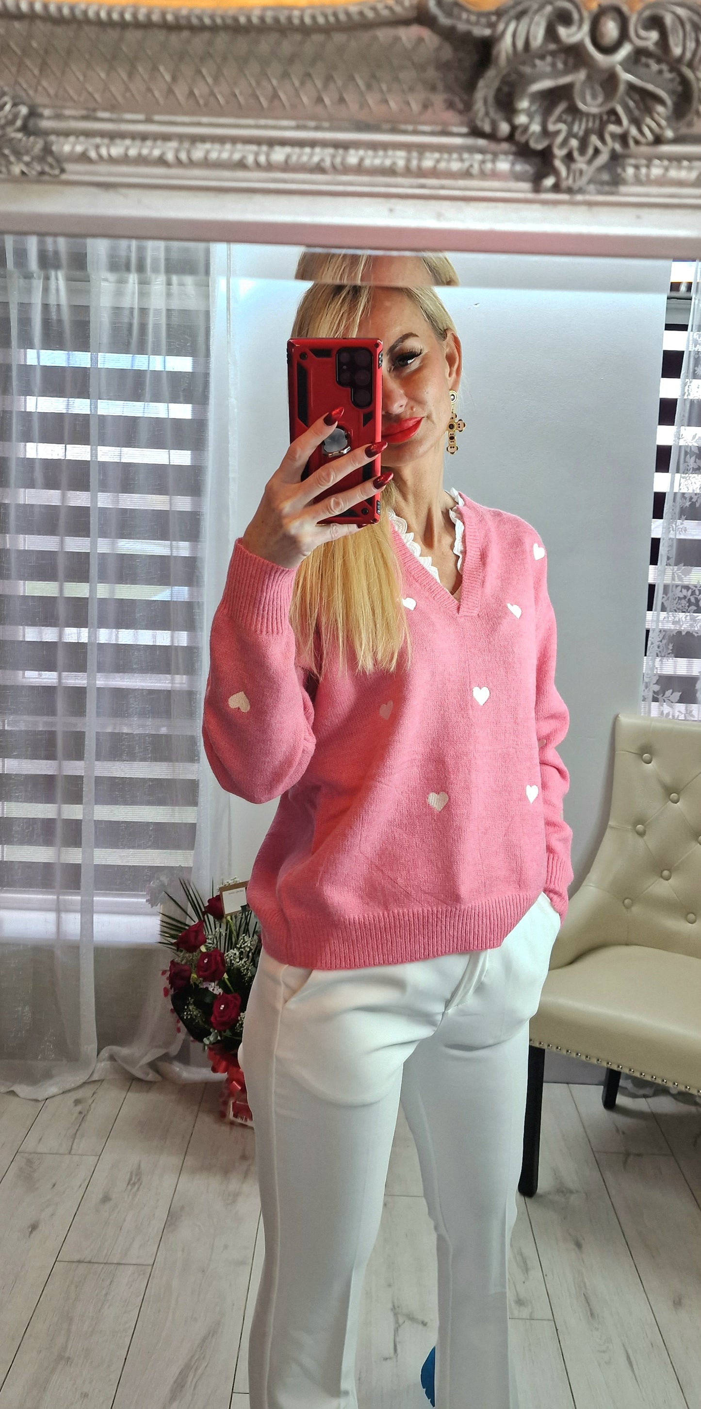 Baby Pink Sweater With Hearts