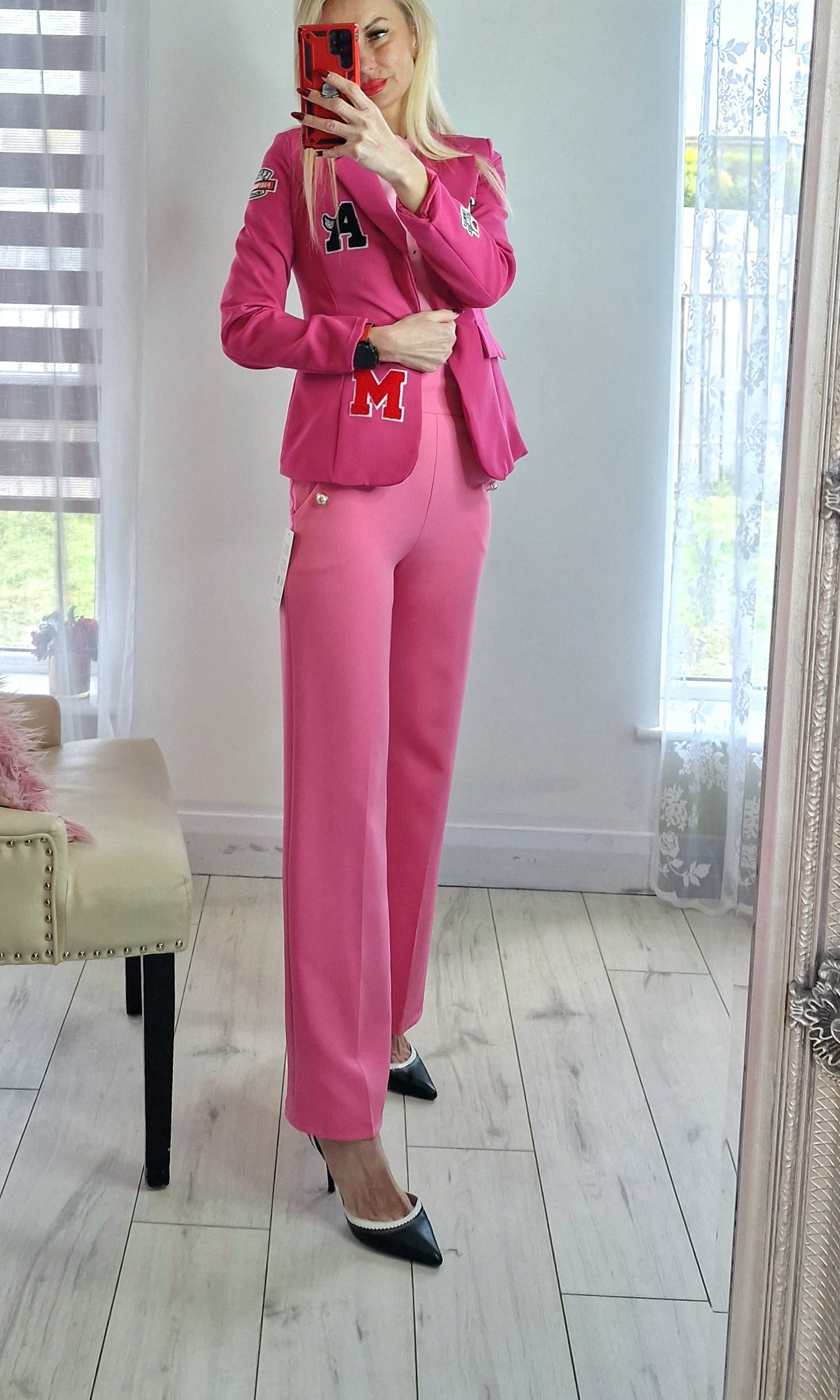Bright Pink Blazer With Letters
