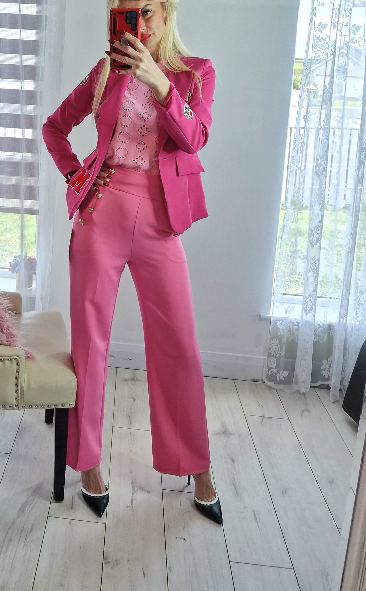 Bright Pink Blazer With Letters