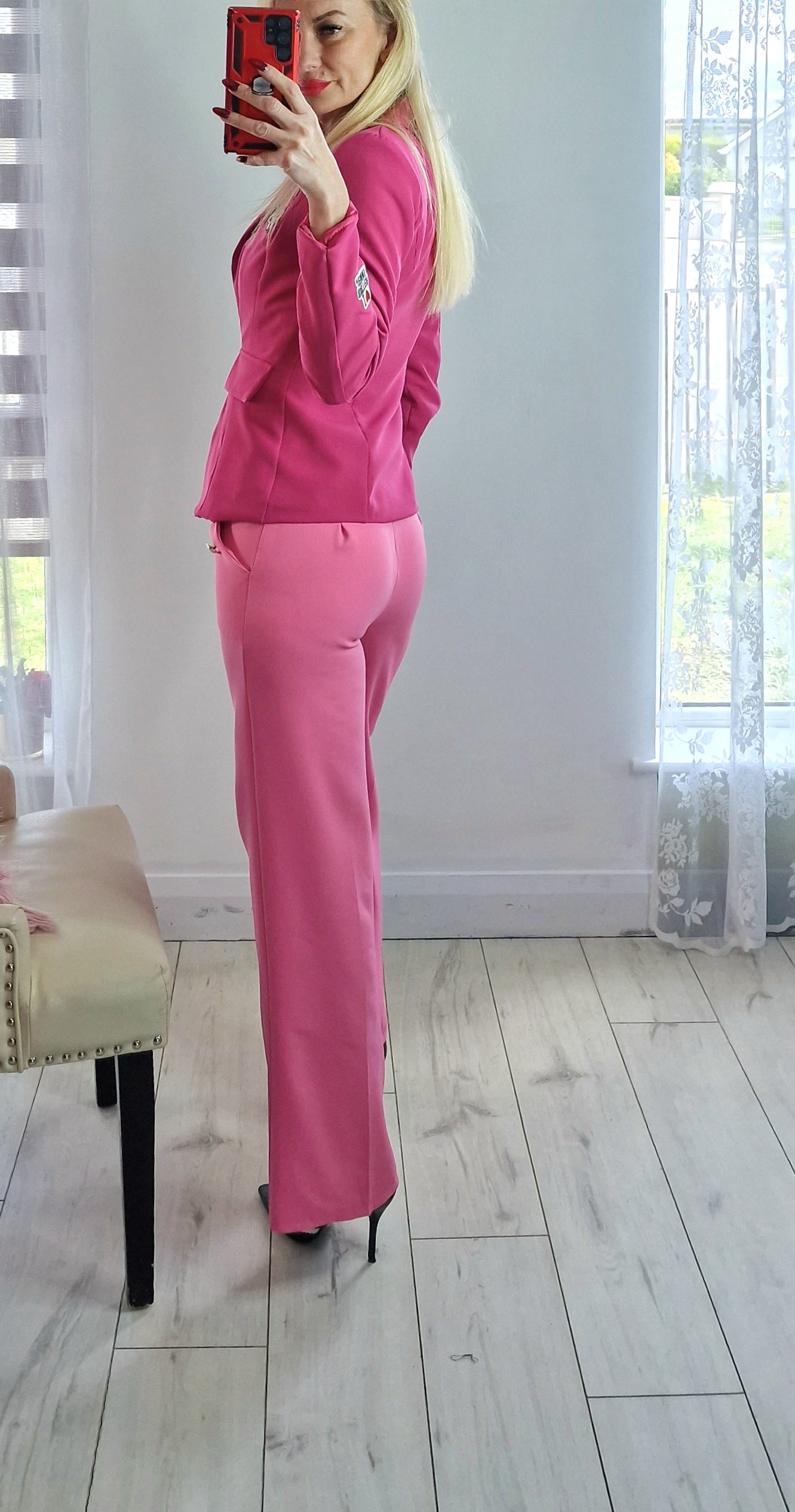 Bright Pink Blazer With Letters