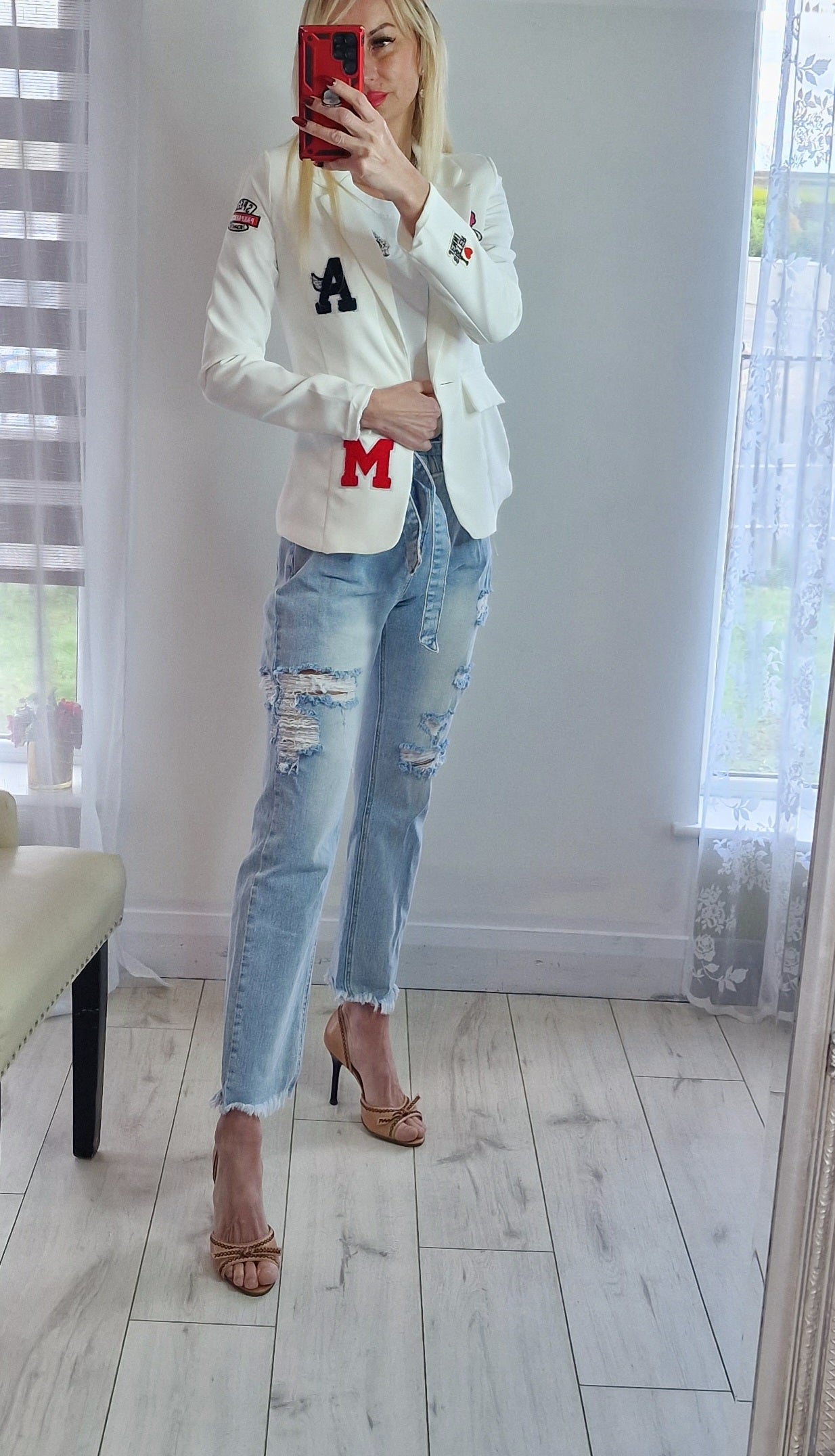 White Blazer With Letter Italy
