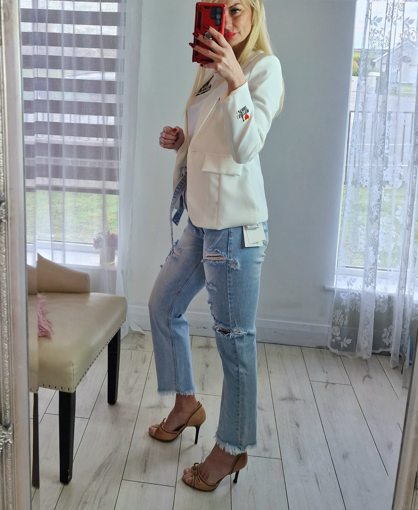 White Blazer With Letter Italy