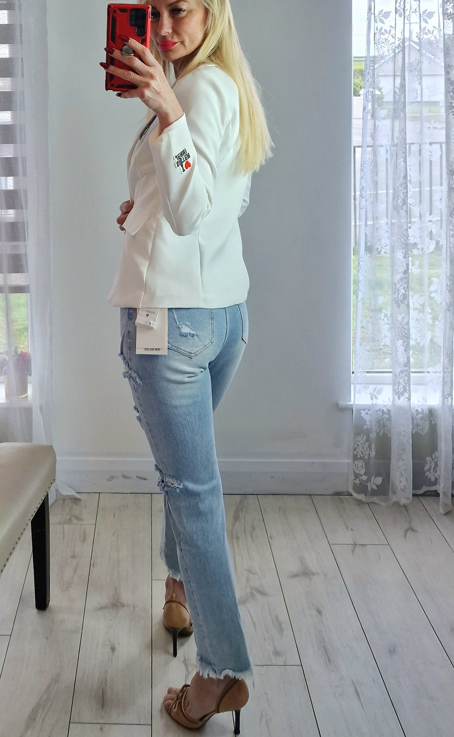 White Blazer With Letter Italy