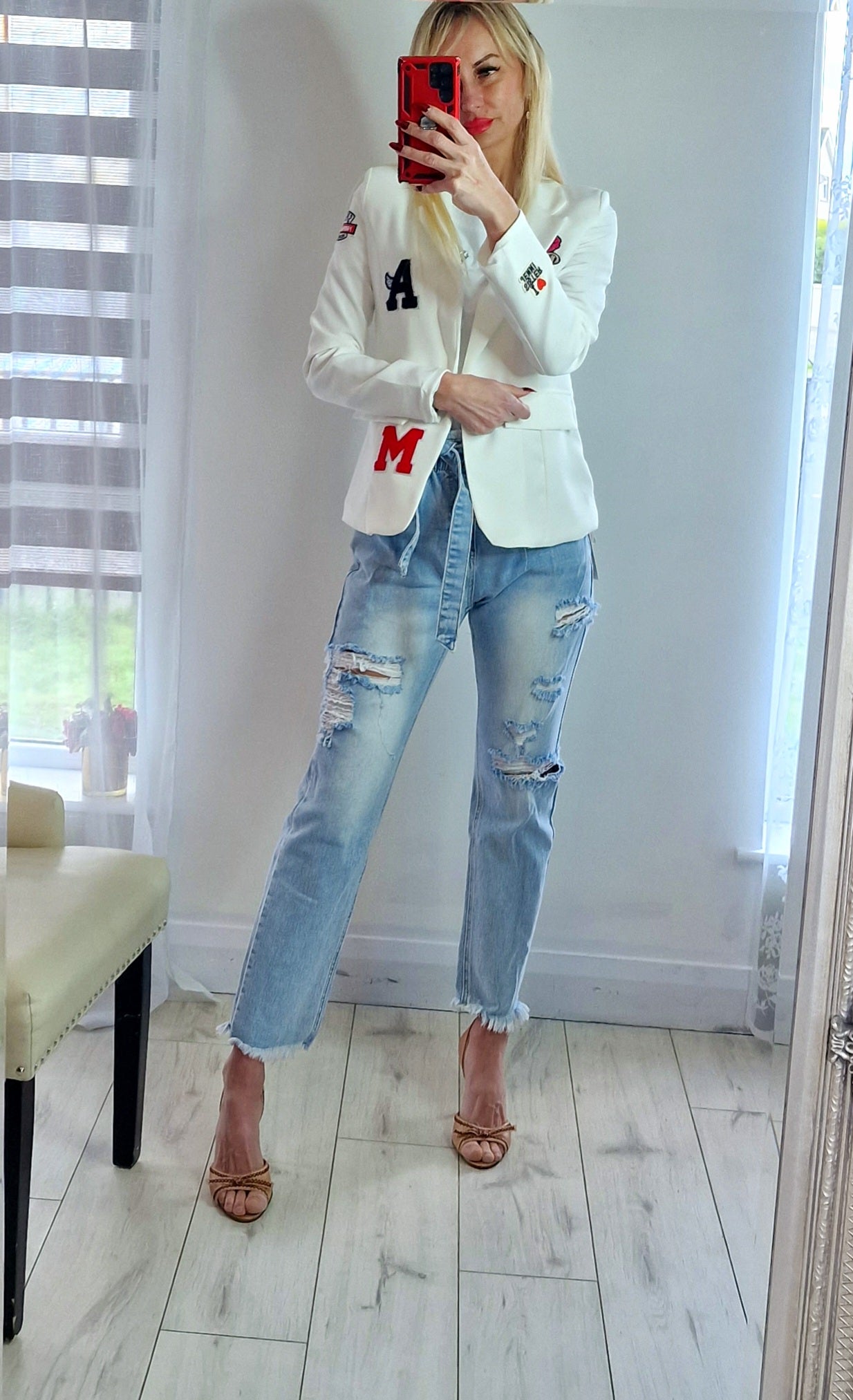 White Blazer With Letter Italy