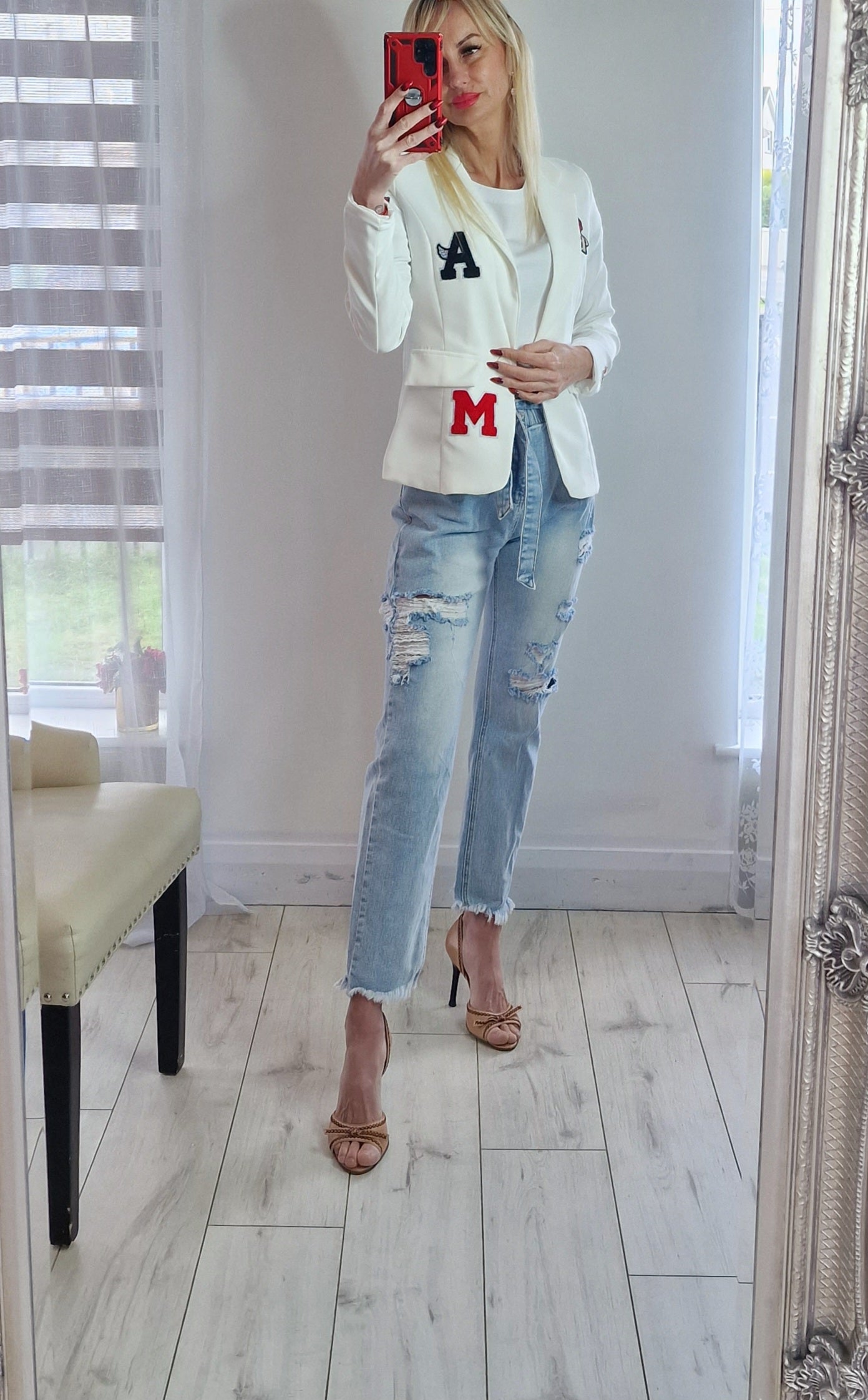 White Blazer With Letter Italy