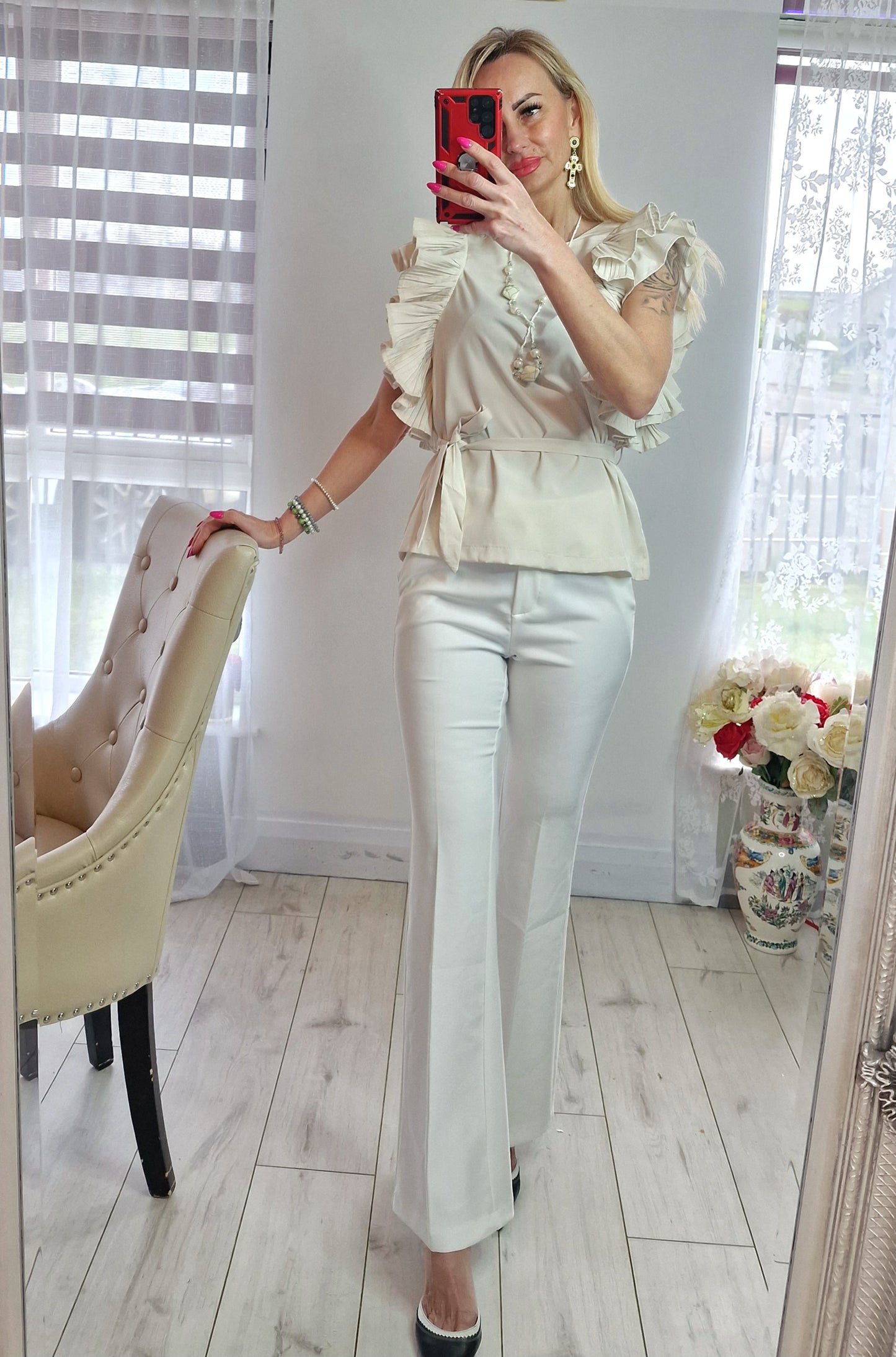 Beige Top With Belt