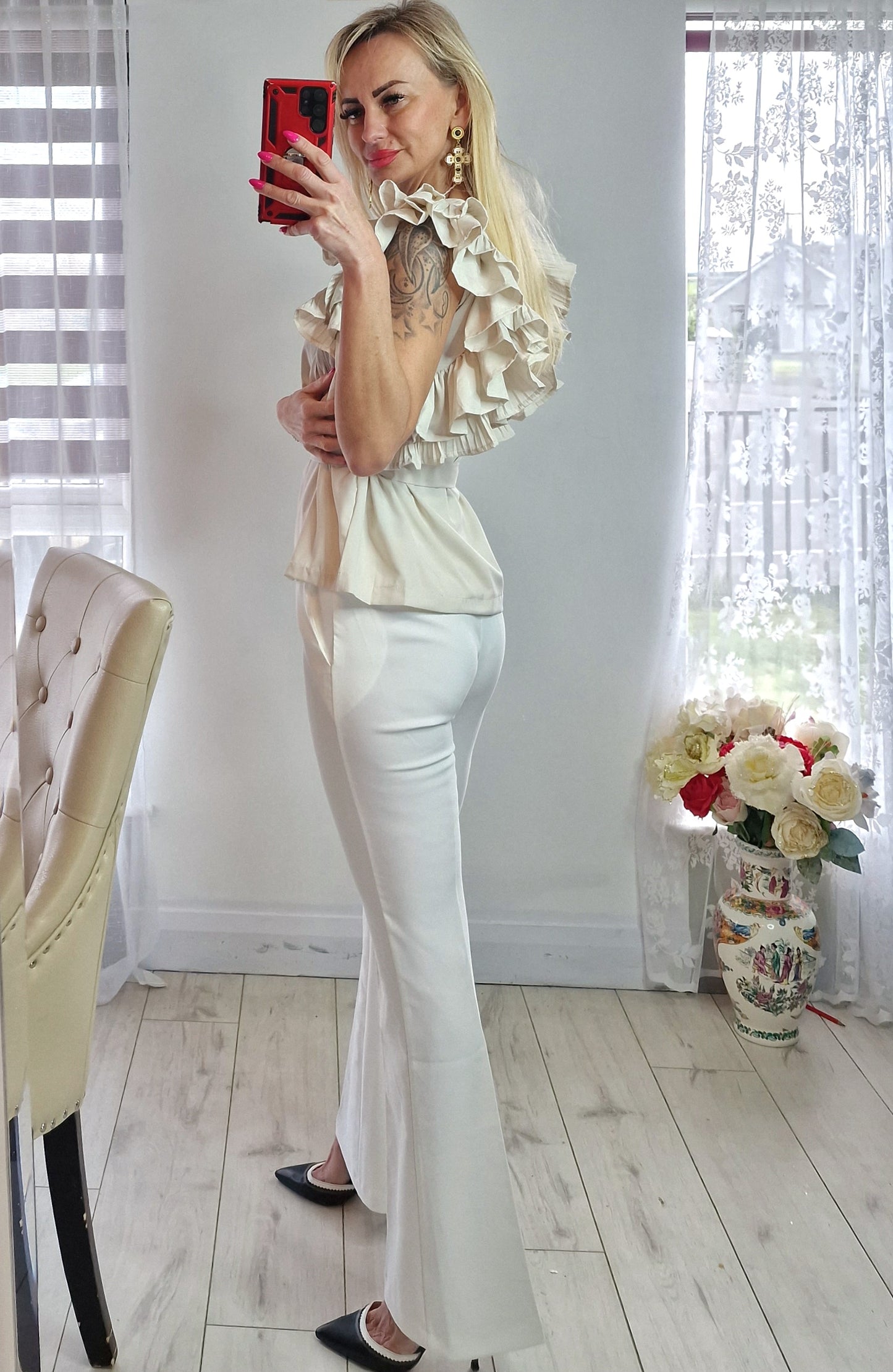 Beige Top With Belt