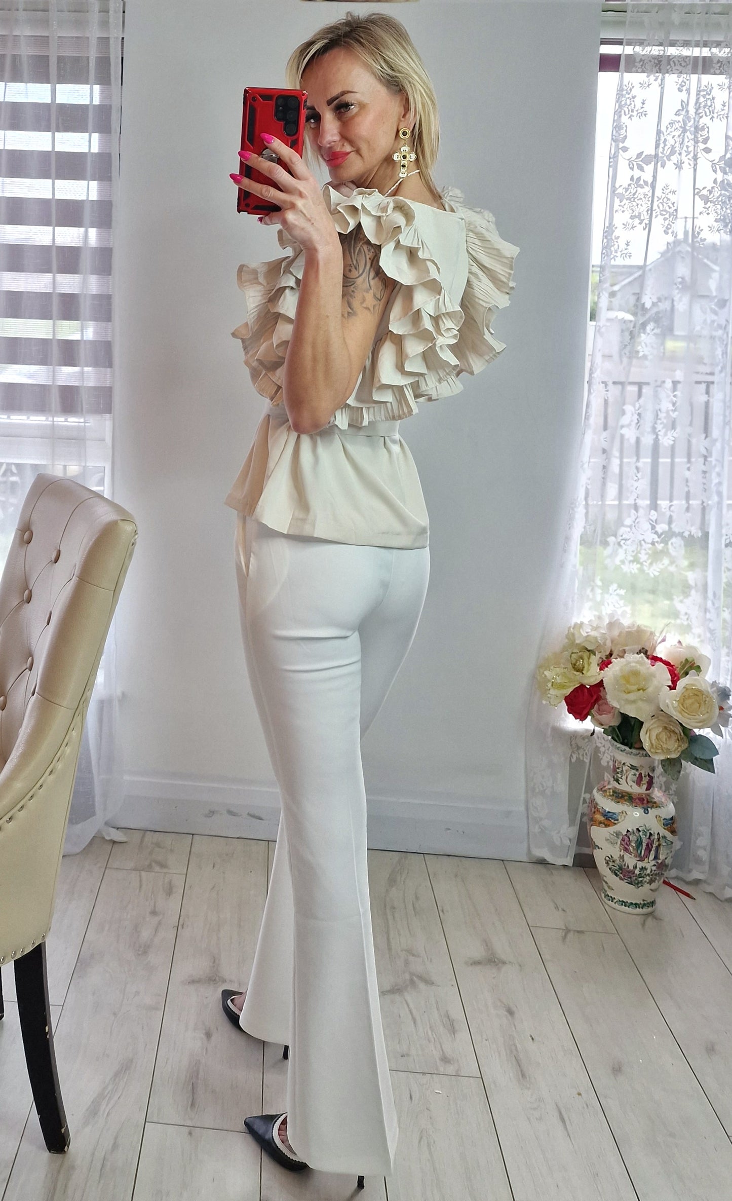 Beige Top With Belt