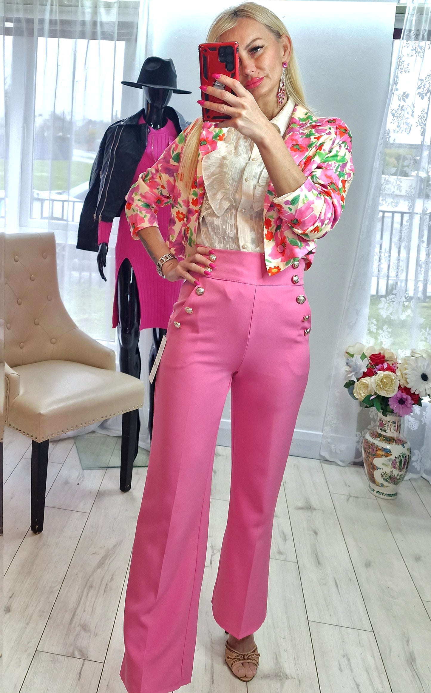 Lace Shirt With Pearls Buttons