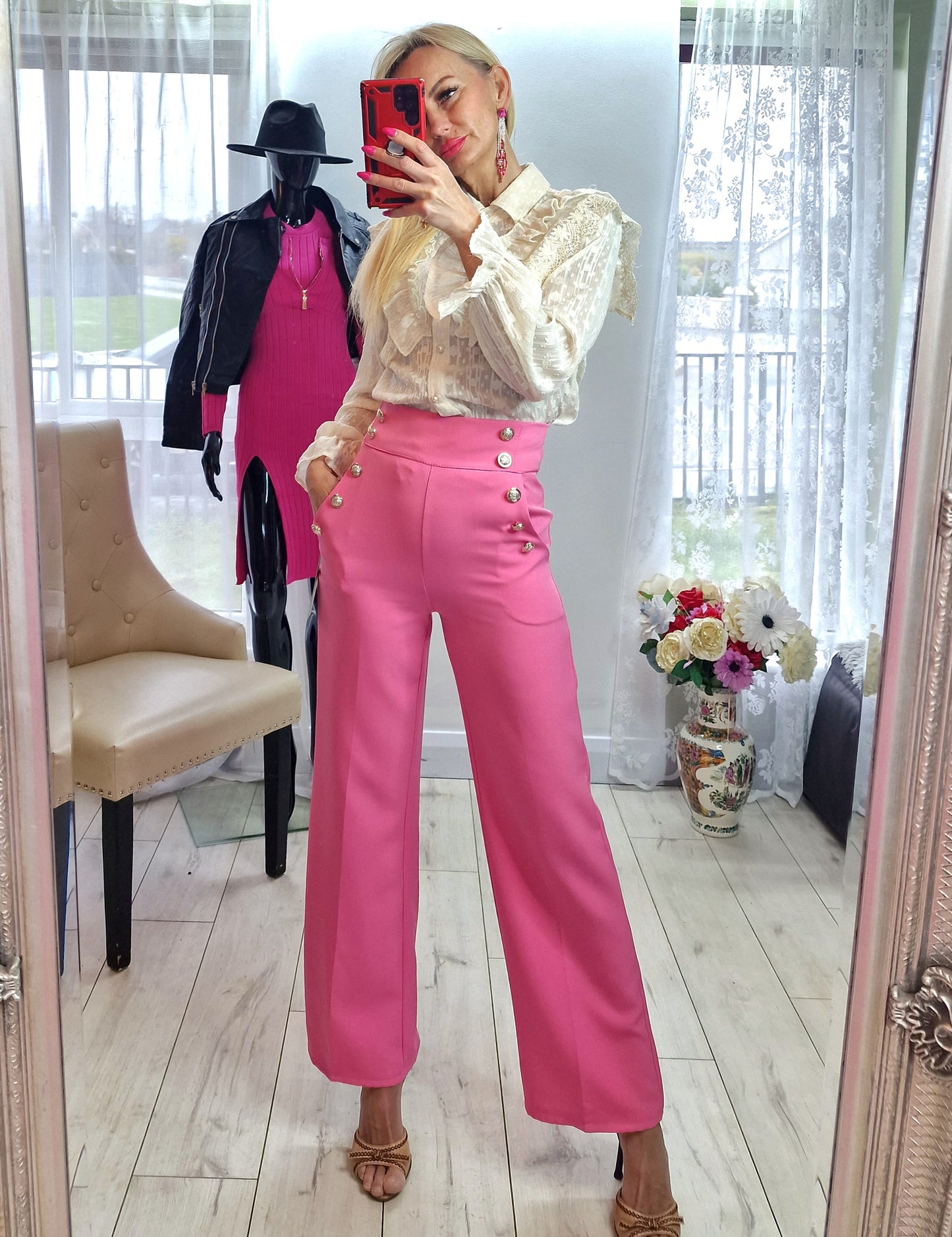 Lace Shirt With Pearls Buttons