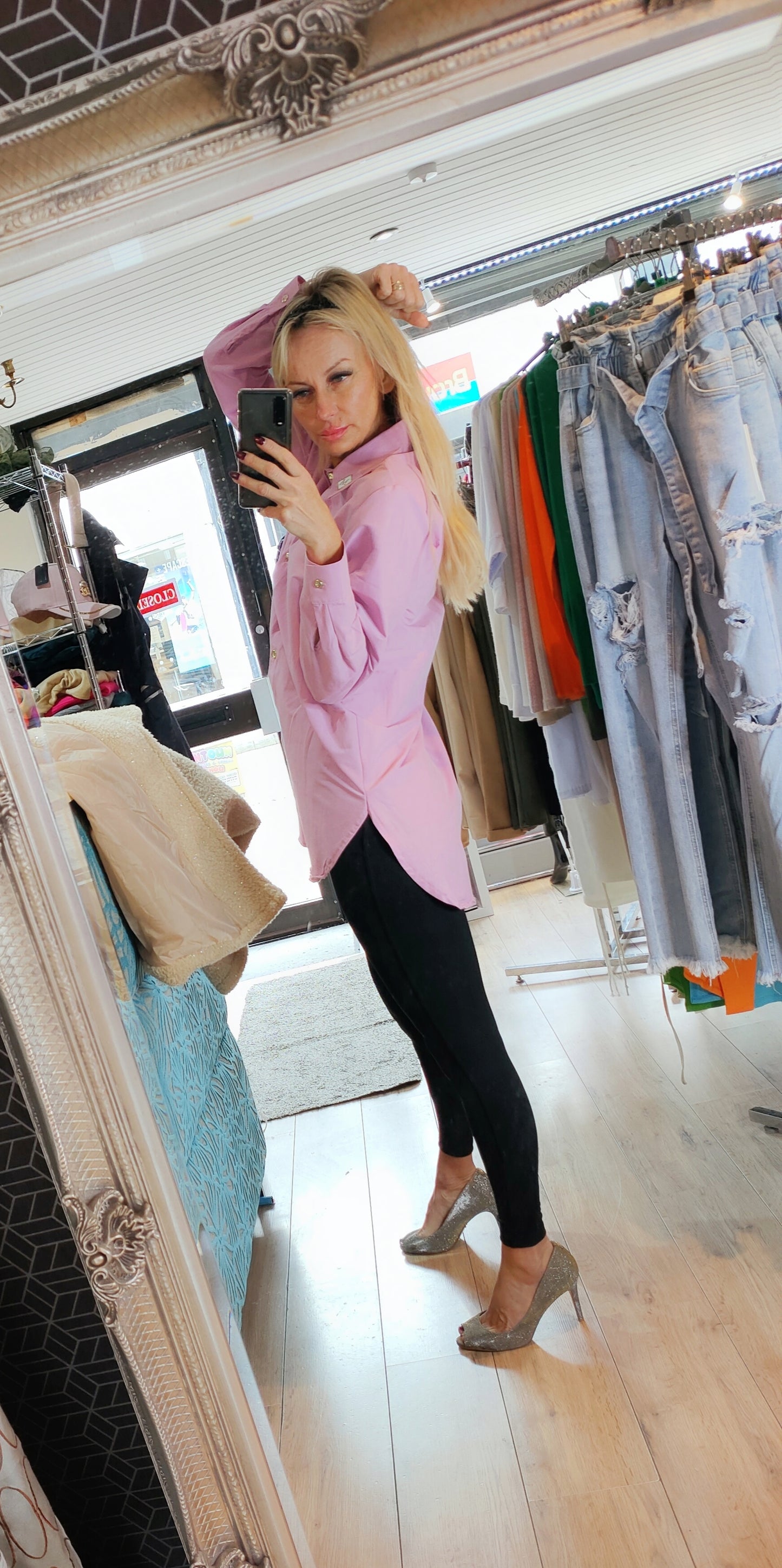 Shirt With M on Collar- Pink and Yellow