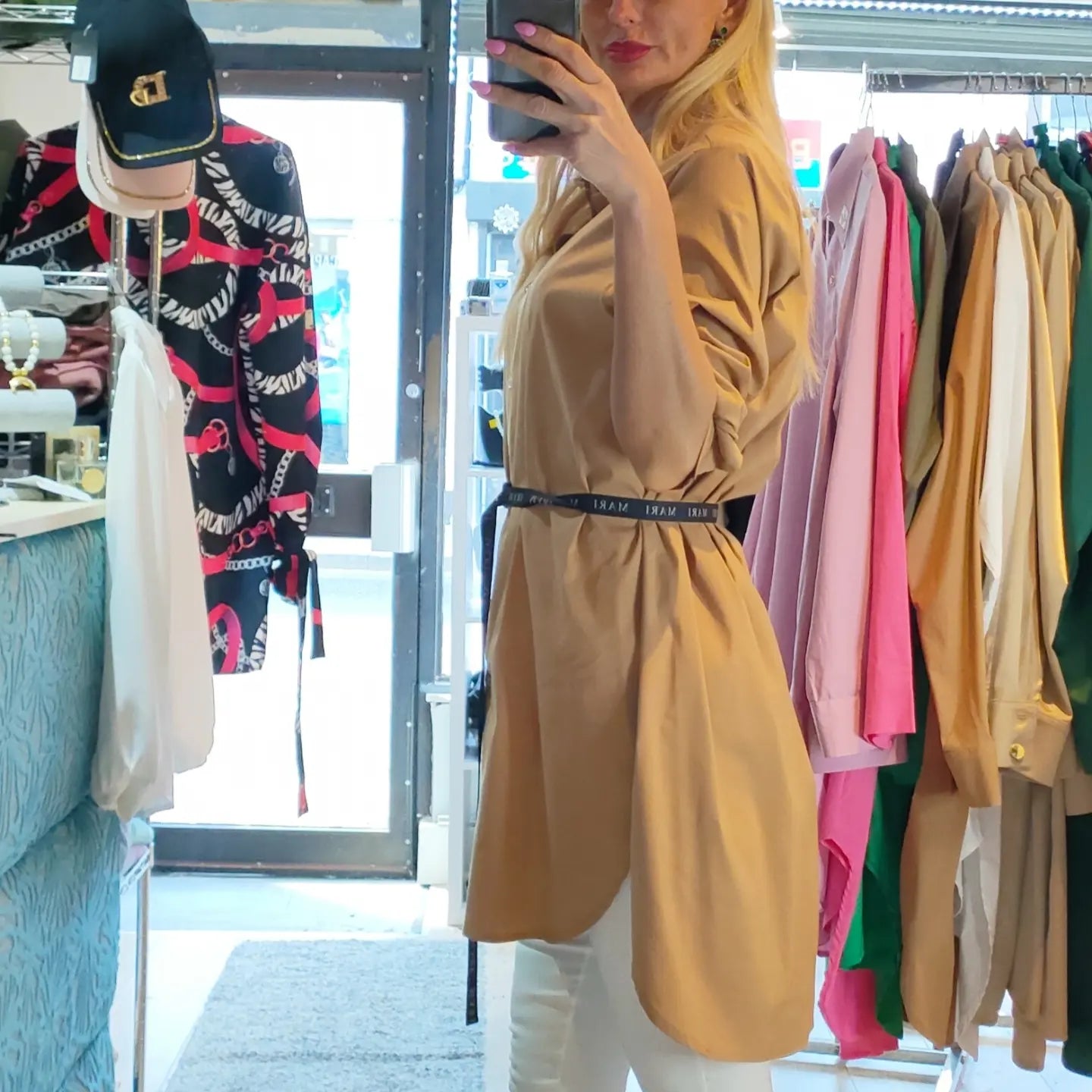 Long Shirt With Belt- Brown, Khaki