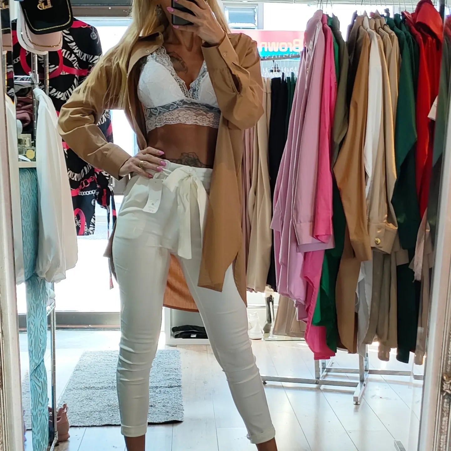 Long Shirt With Belt- Brown, Khaki