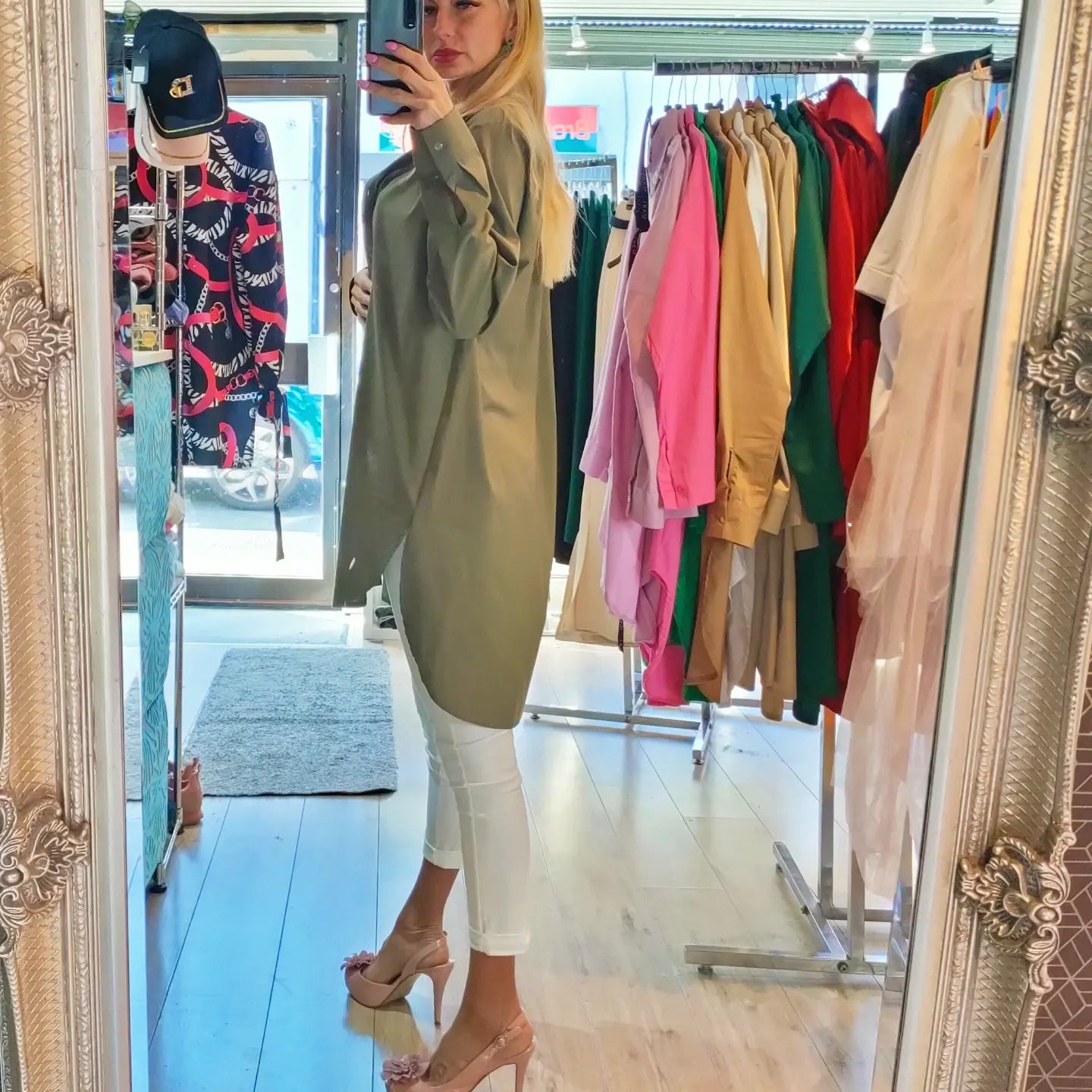 Long Shirt With Belt- Brown, Khaki
